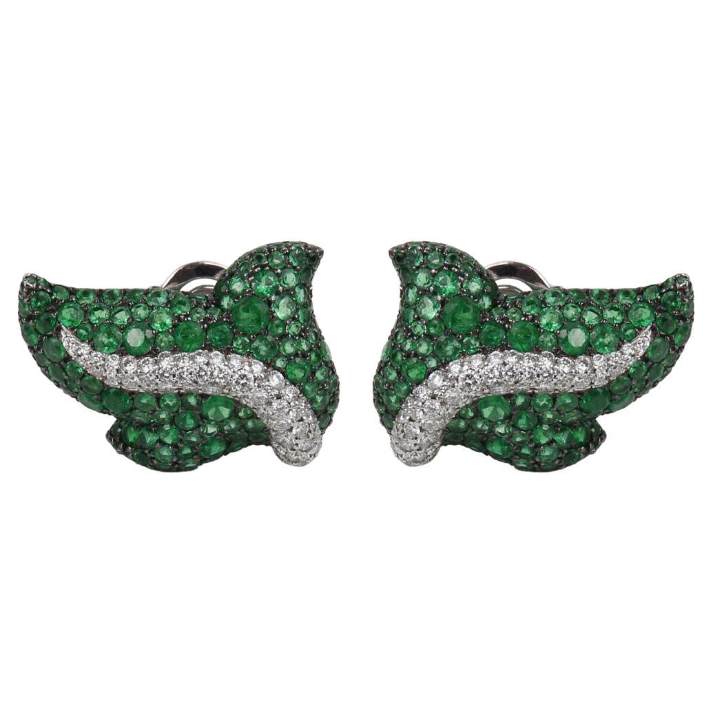 De Grisogono 18K White Gold Emerald&Diamond Earrings For Sale