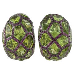 de Grisogono 18K White Gold Ruby and Peridot Earrings