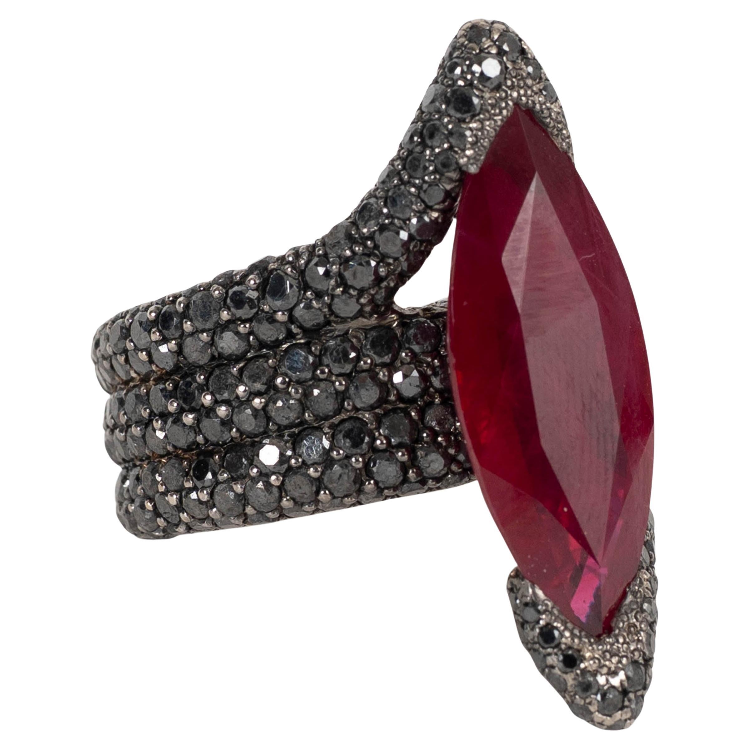 DE GRISOGONO 18k Weißgold RUBY & DIAMANT Ring 6.5