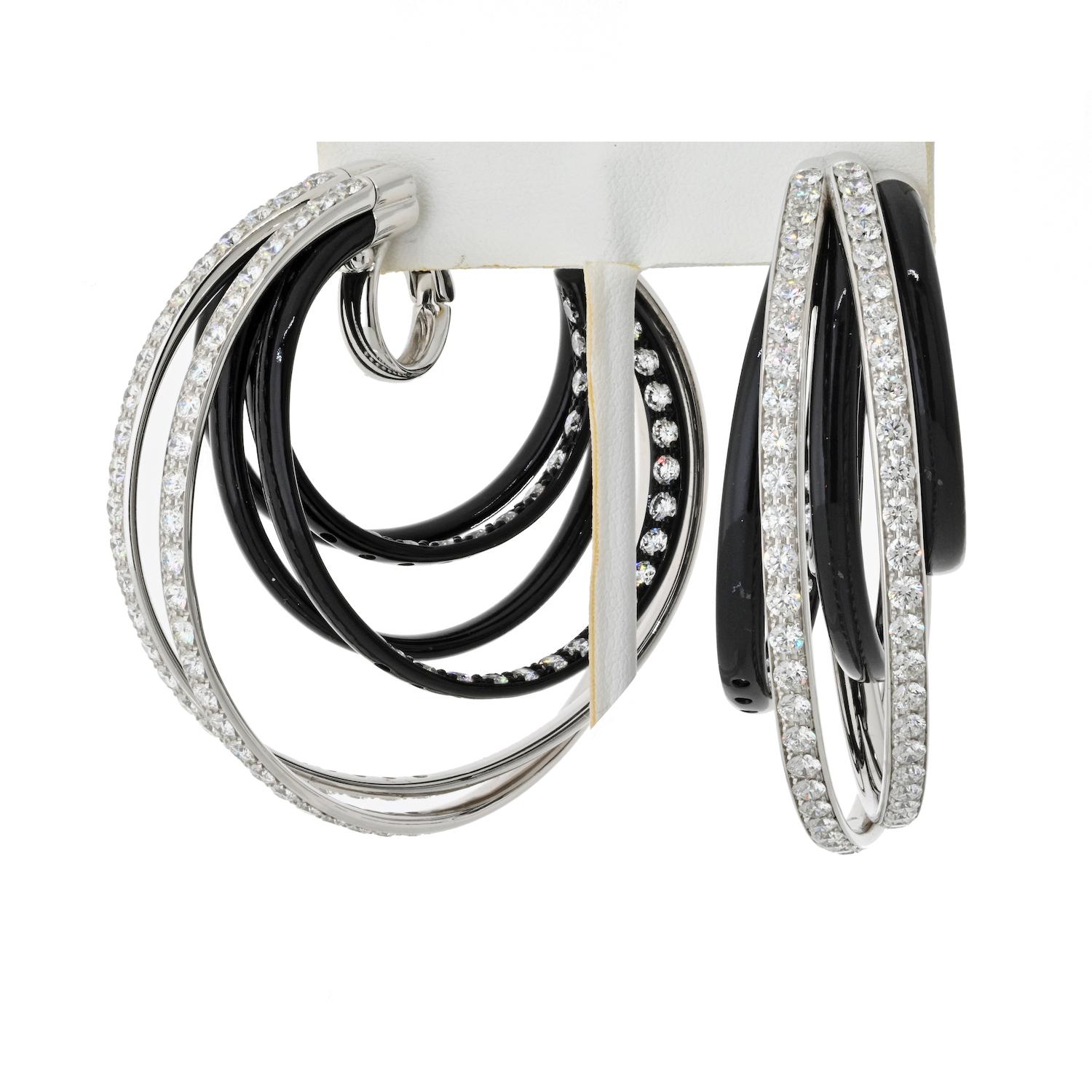Moderne De Grisogono, grandes boucles d'oreilles Allegra en céramique et diamants 20,00 cttw