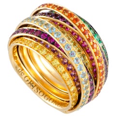 de Grisogono Allegra 18 Karat Yellow Gold and Multi Sapphire Band Ring