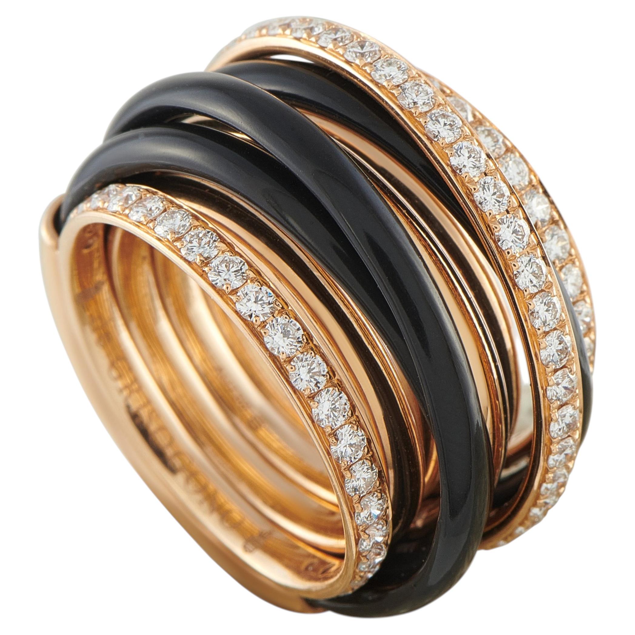 de Grisogono Allegra 18K Rose Gold 1.75ct Diamond and Black Ceramic Ring For Sale