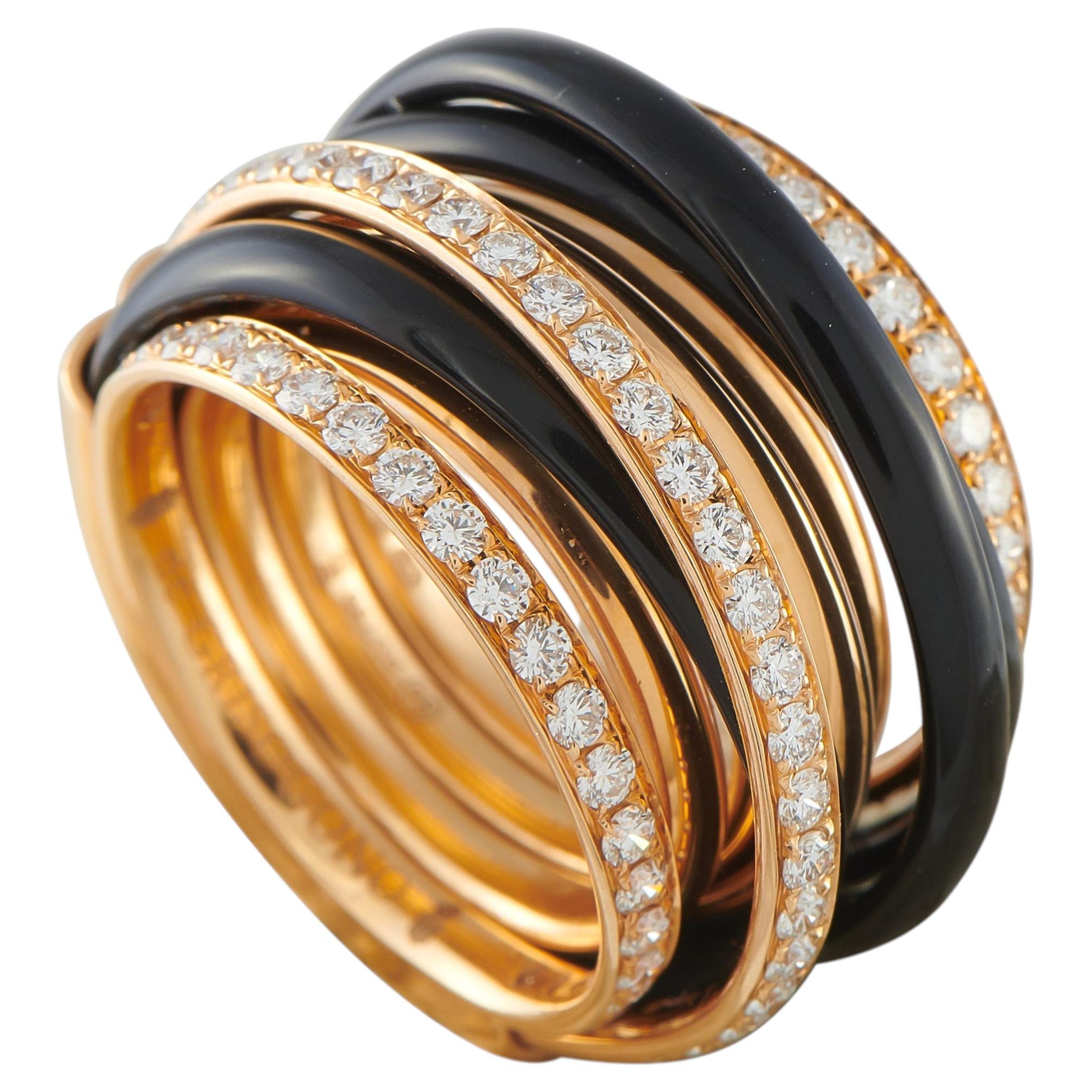 de GRISOGONO Allegra Ring aus 18 Karat Roségold mit 1,75 Karat Diamant und schwarzer Keramik
