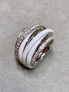 de GRISOGONO Allegra Bague Cocktail Spirale Or Blanc 18K Céramique Diamant Sz 6.5