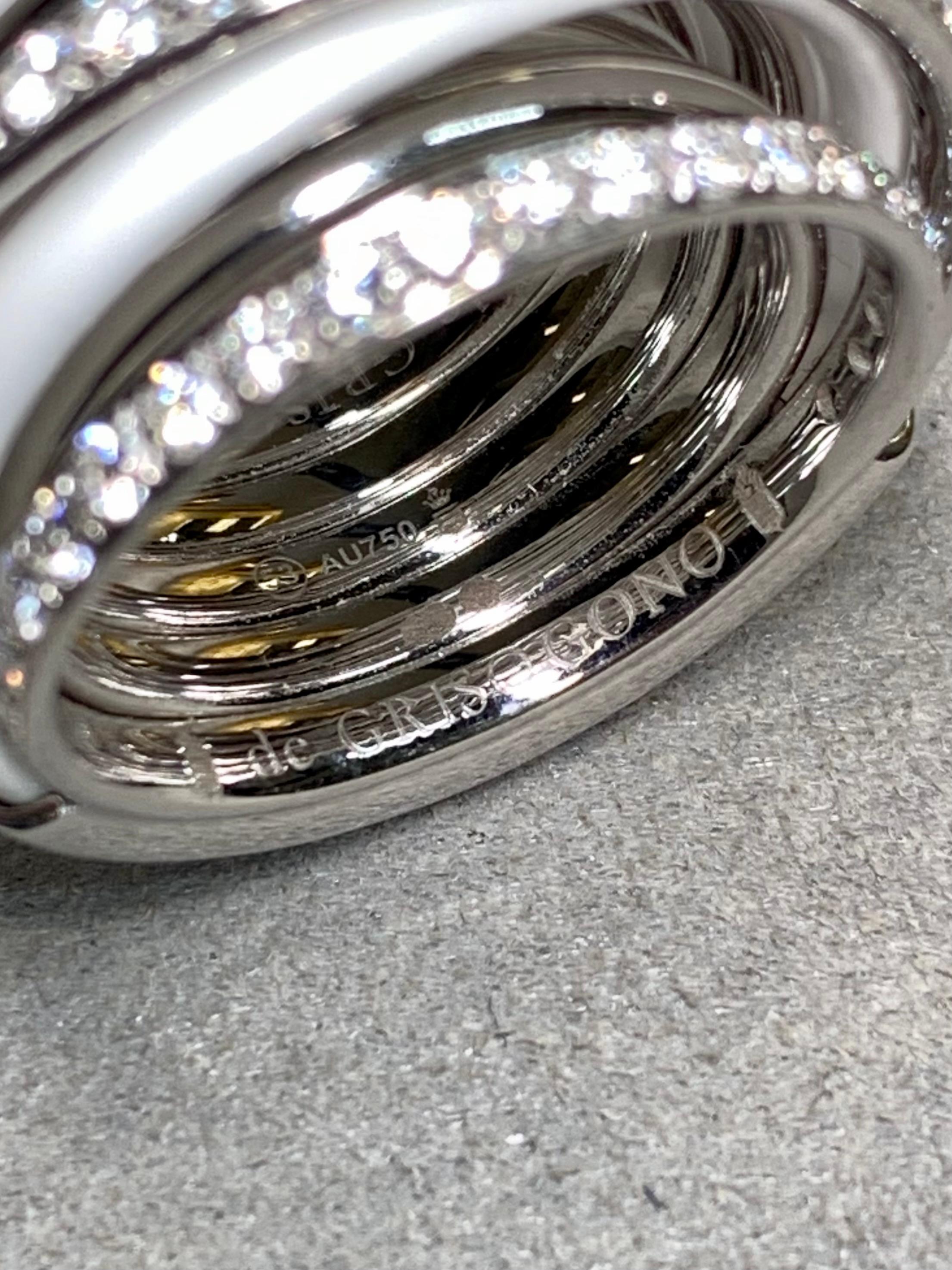 Contemporary de Grisogono Allegra 18K White Gold Ceramic Diamond Spiral Cocktail Ring Sz 6.5 For Sale