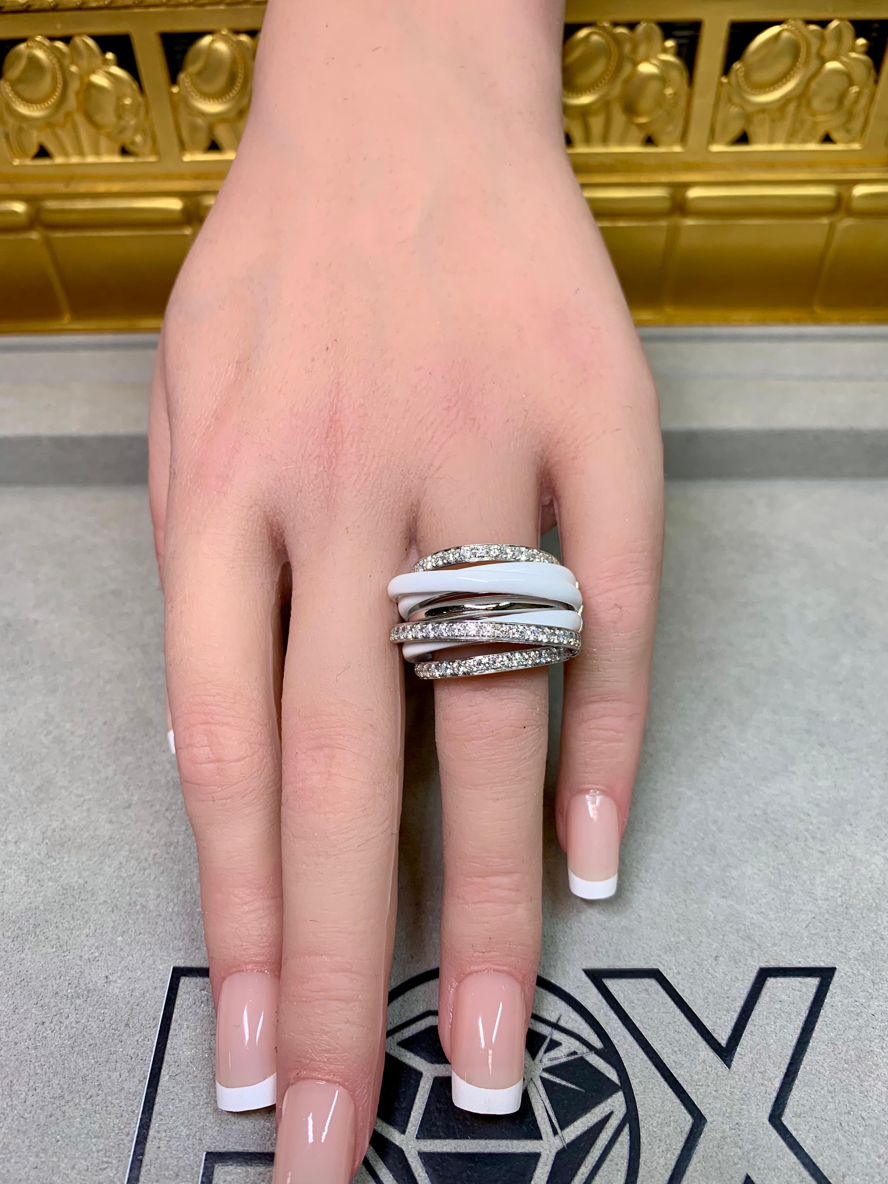 de Grisogono Allegra 18K White Gold Ceramic Diamond Spiral Cocktail Ring Sz 6.5 For Sale 1