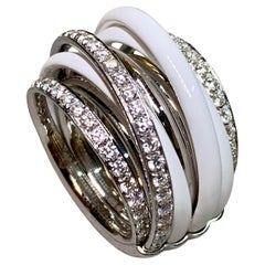 de Grisogono Allegra 18K White Gold Ceramic Diamond Spiral Cocktail Ring Sz 6.5