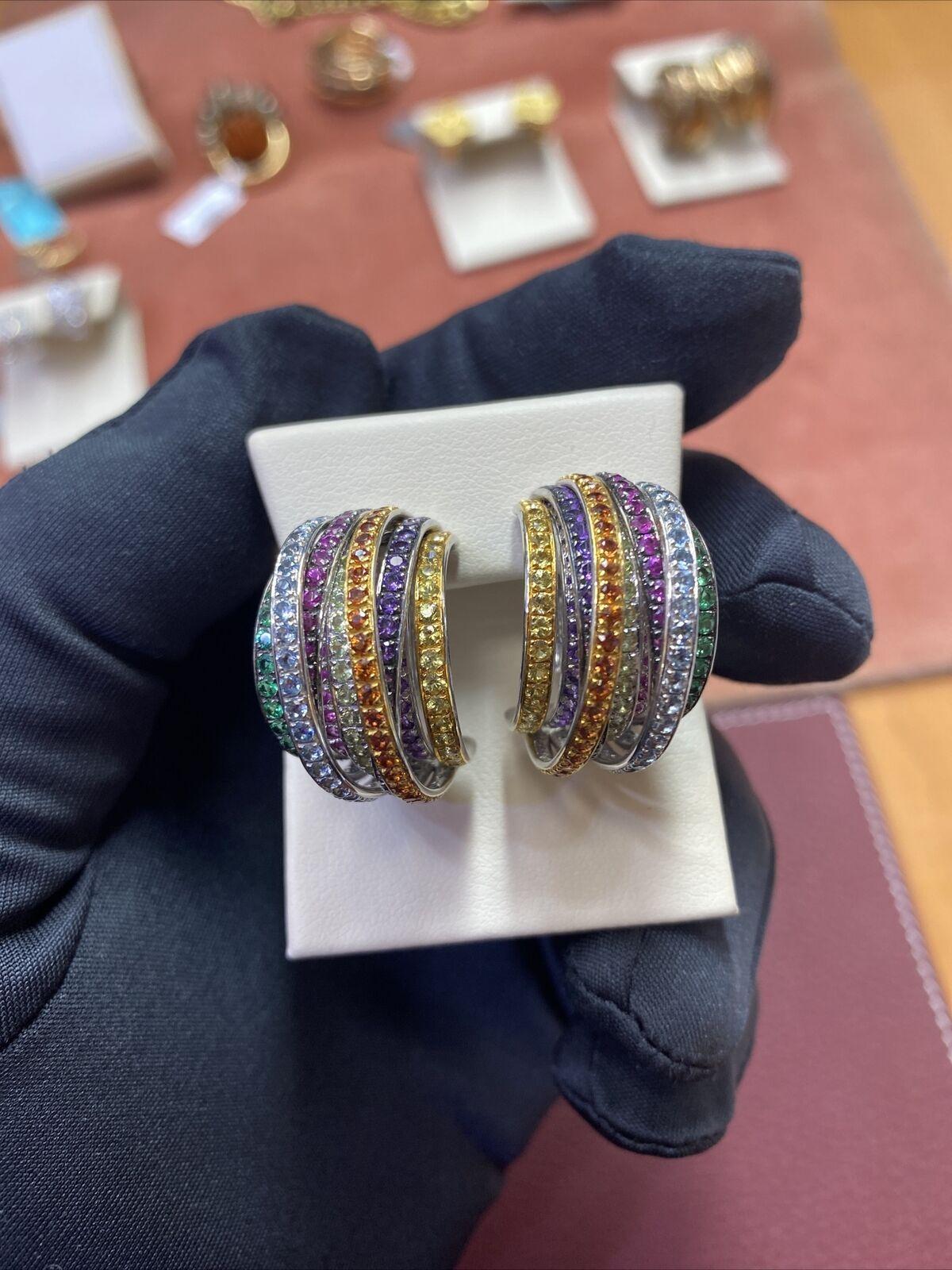 De Grisogono Allegra 18k White Gold Colorful Stones Earrings W/ COA In Excellent Condition For Sale In New York, NY