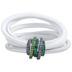 de Grisogono Allegra 18 Karat White Gold Sapphire, Tsavorite and Emerald White