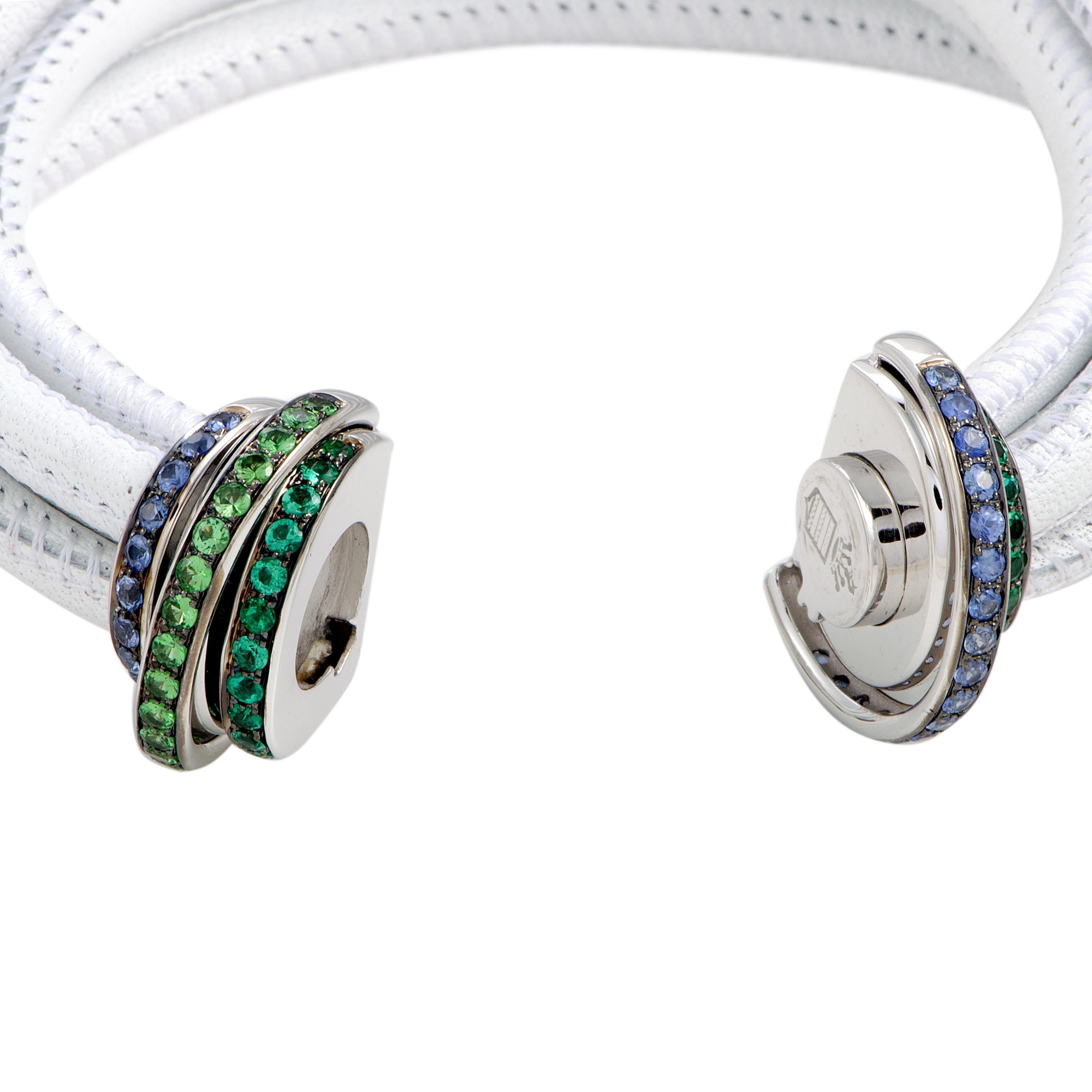 Women's de Grisogono Allegra 18 Karat White Gold Sapphire, Tsavorite, and Emerald White