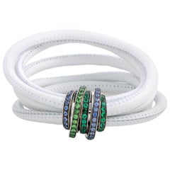 de Grisogono Allegra 18 Karat White Gold Sapphire, Tsavorite, and Emerald White