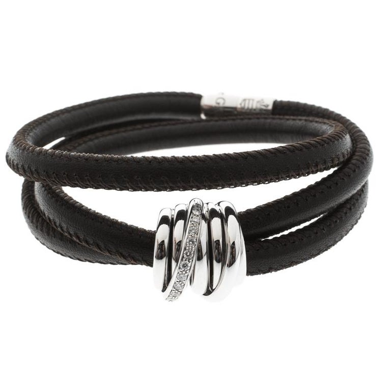 De Grisogono Allegra Diamond 18k White Gold Leather Wrap Bracelet De Grisogono Allegra Diamond 18k White Gold Leather Wrap Bracelet For At 1stdibs
