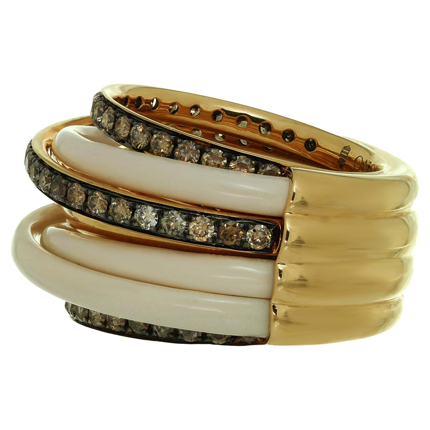 Women's de Grisogono Allegra Diamond Ceramic Rose Gold Ring Box Tag For Sale