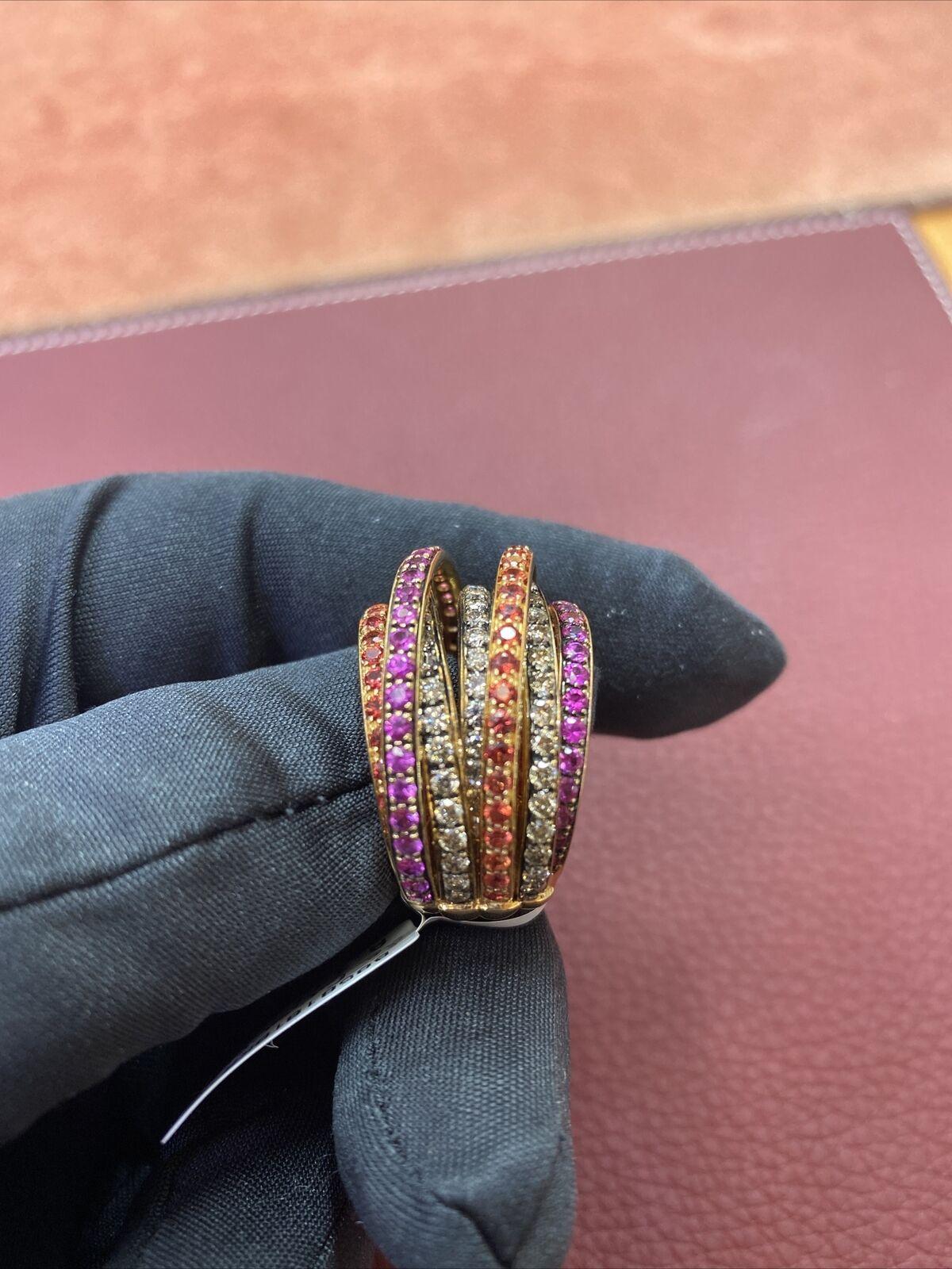 Round Cut De Grisogono Allegra Diamond Orange Pink Sapphire Gold Ring  For Sale