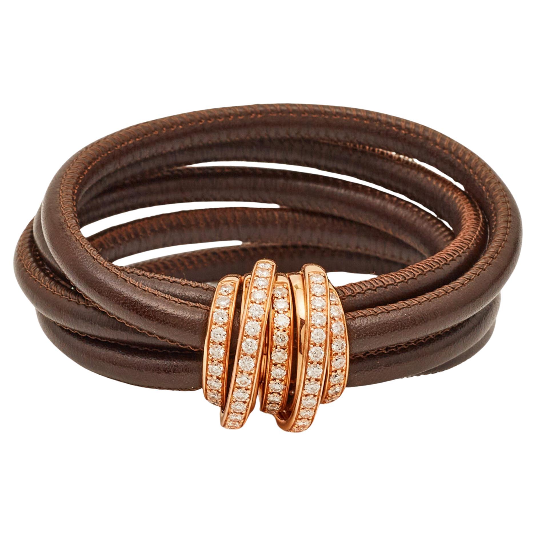 De Grisogono Allegra Diamonds 18k Rose Gold Leather Bracelet