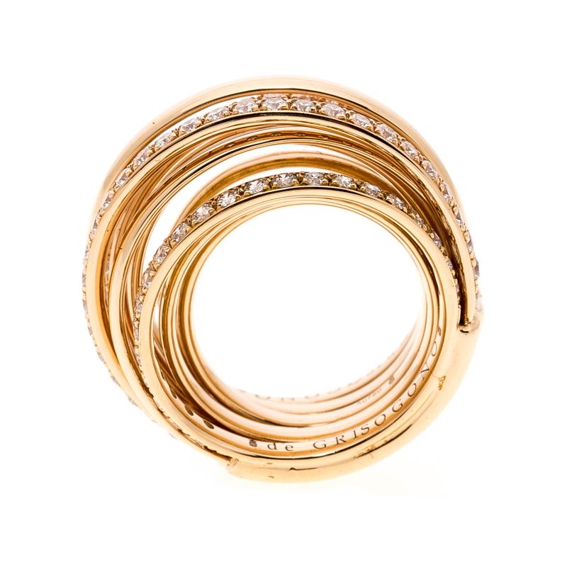 Women's De Grisogono Allegra Pave Diamond 18k Rose Gold Cocktail Ring Size 50.5