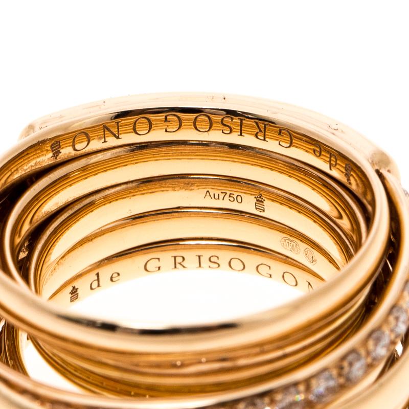 De Grisogono Allegra Pave Diamond 18k Rose Gold Cocktail Ring Size 50.5 1