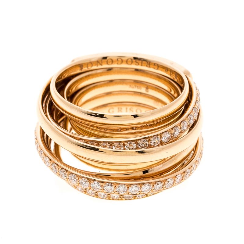 De Grisogono Allegra Pave Diamond 18k Rose Gold Cocktail Ring Size 50.5 3