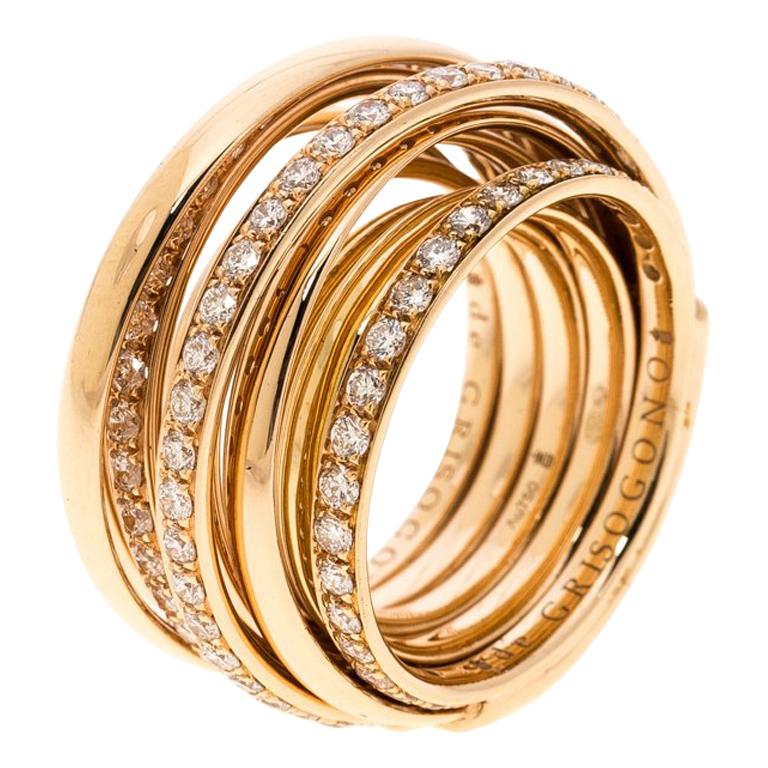 De Grisogono Allegra Pave Diamond 18k Rose Gold Cocktail Ring Size 50.5