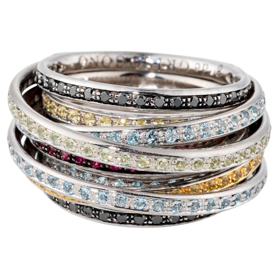 DE GRISOGONO Allegra-Ring aus 18 Karat Weißgold mit Diamanten, Rubinen und farbigen Edelsteinen