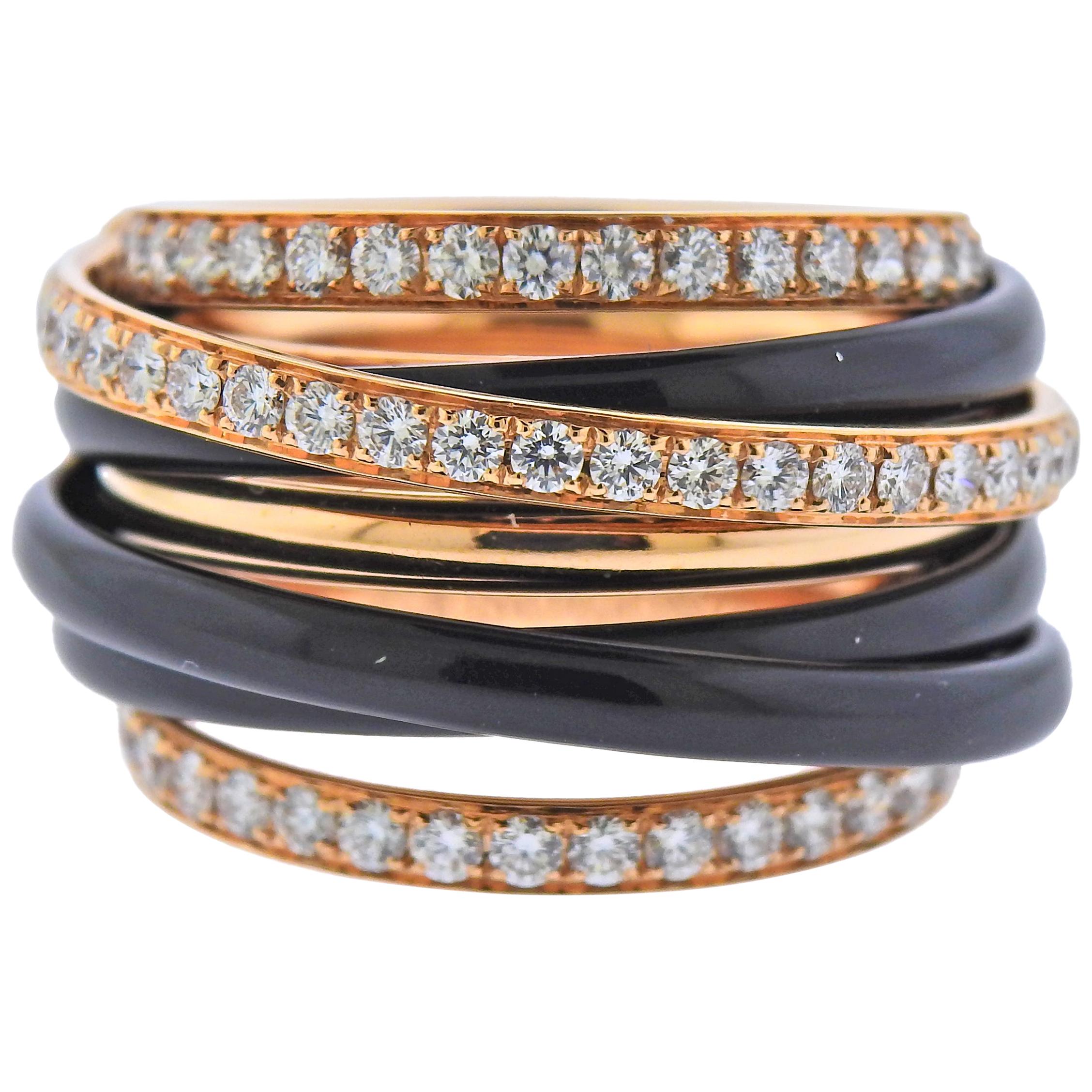 De Grisogono Allegra Rose Gold Black Ceramic Diamond Ring For Sale