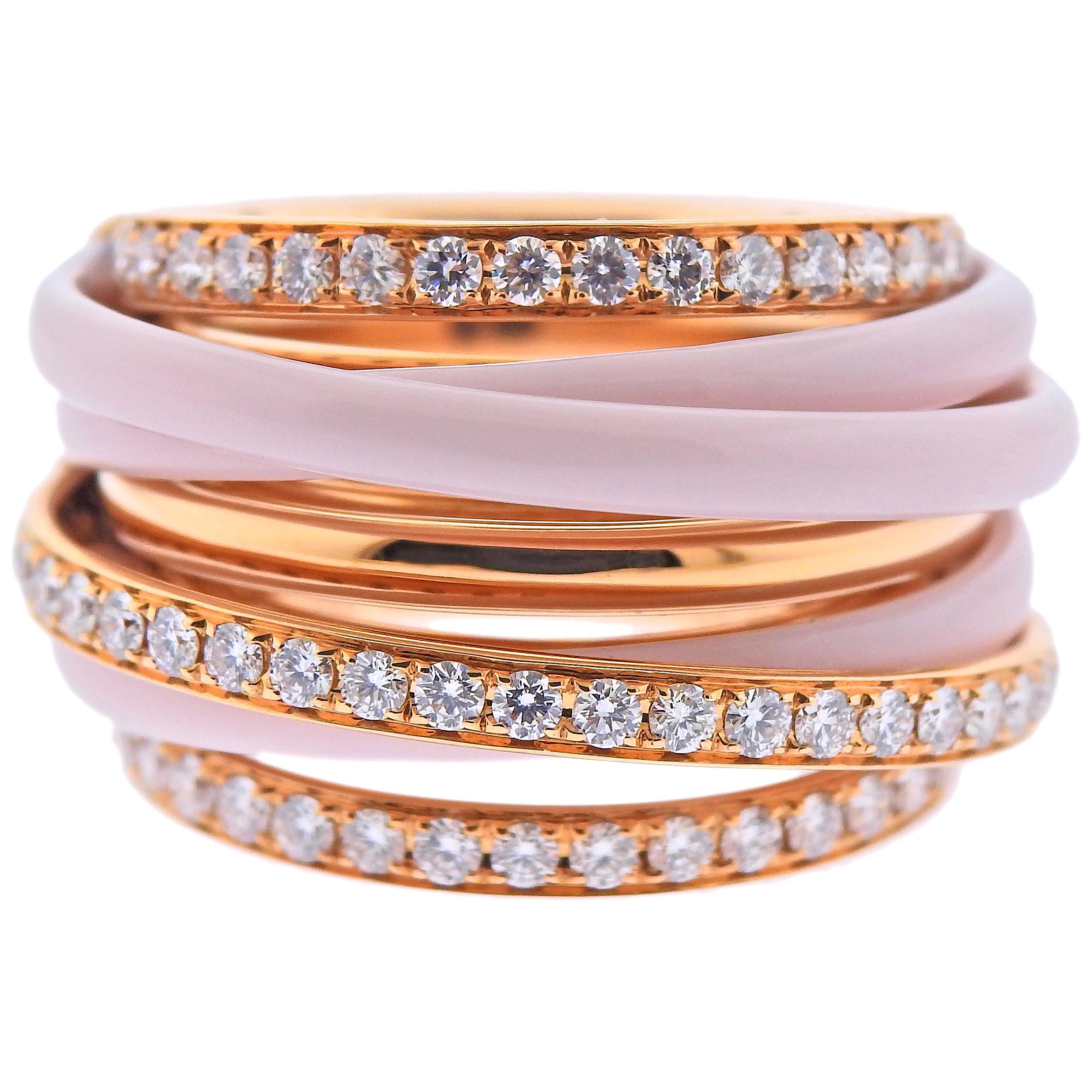 De Grisogono Allegra Rose Gold Ceramic Diamond Ring 53 For Sale