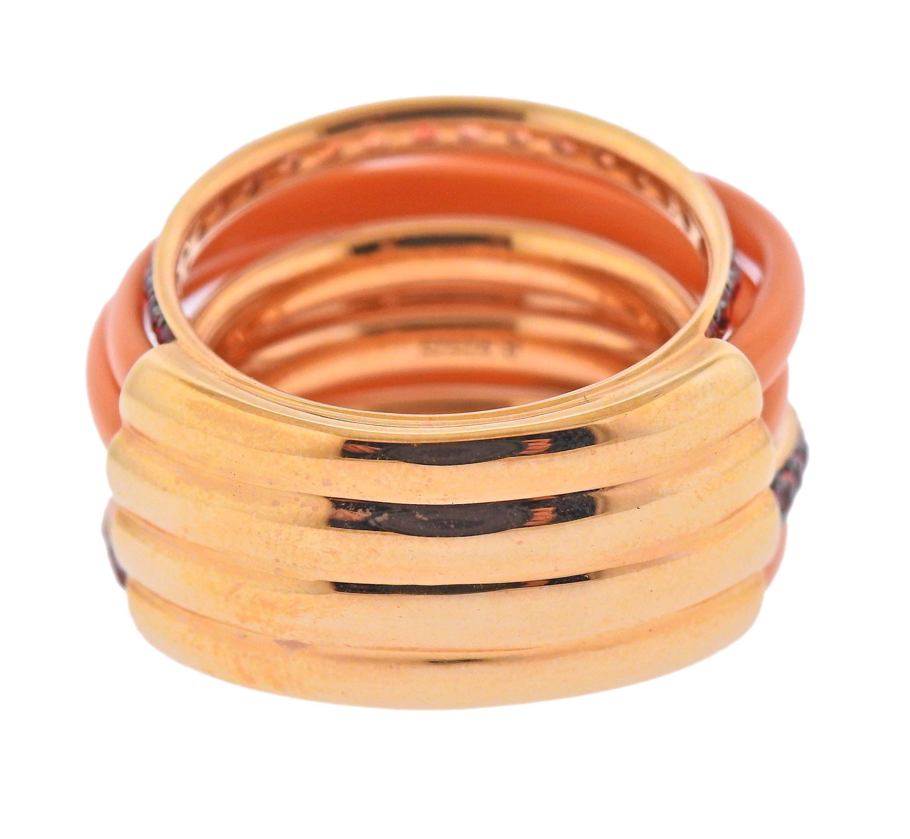 Round Cut De Grisogono Allegra Rose Gold Ceramic Orange Sapphire Ring 55