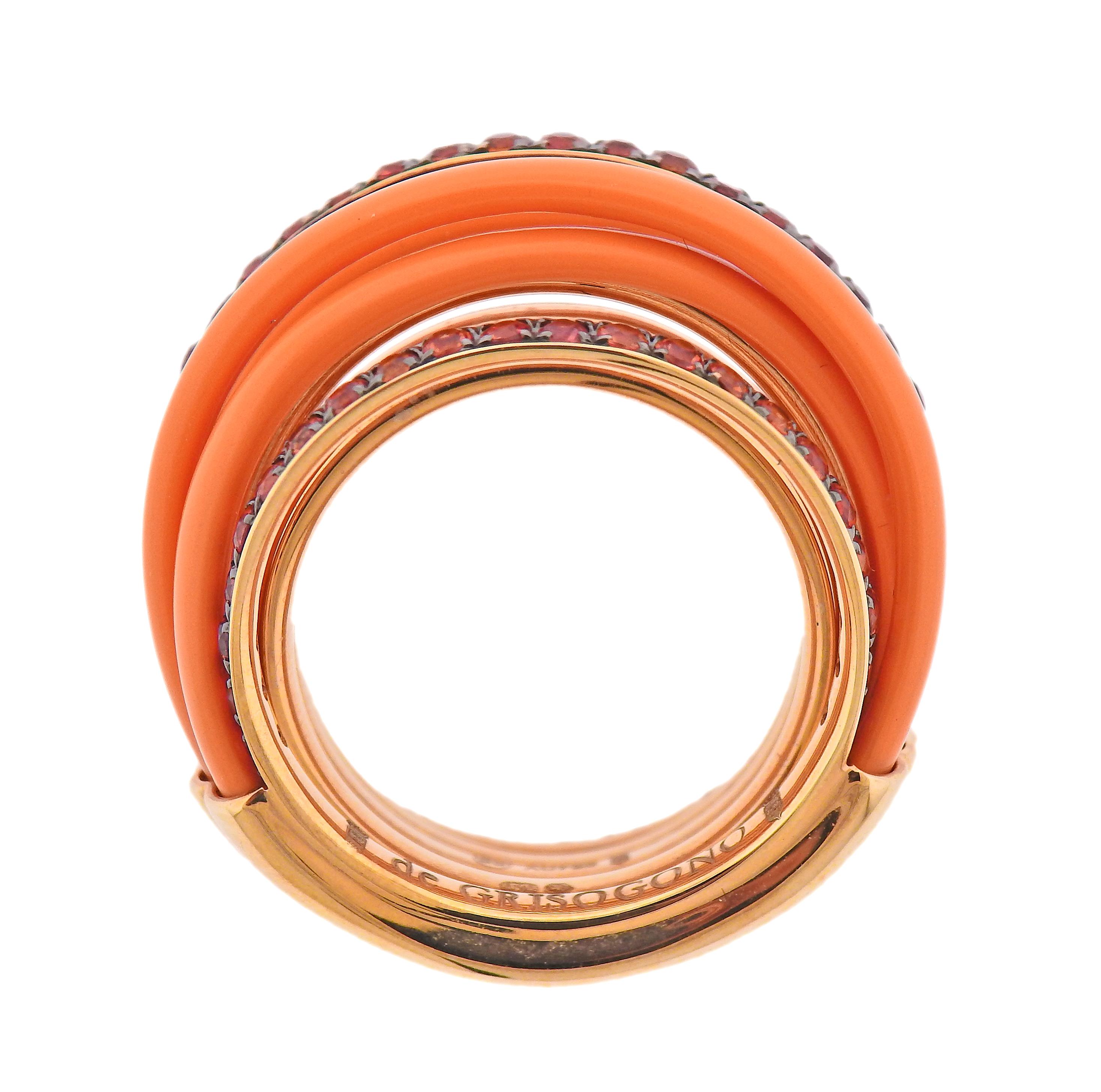 De Grisogono Allegra Rose Gold Ceramic Orange Sapphire Ring 55 In New Condition In Lambertville, NJ