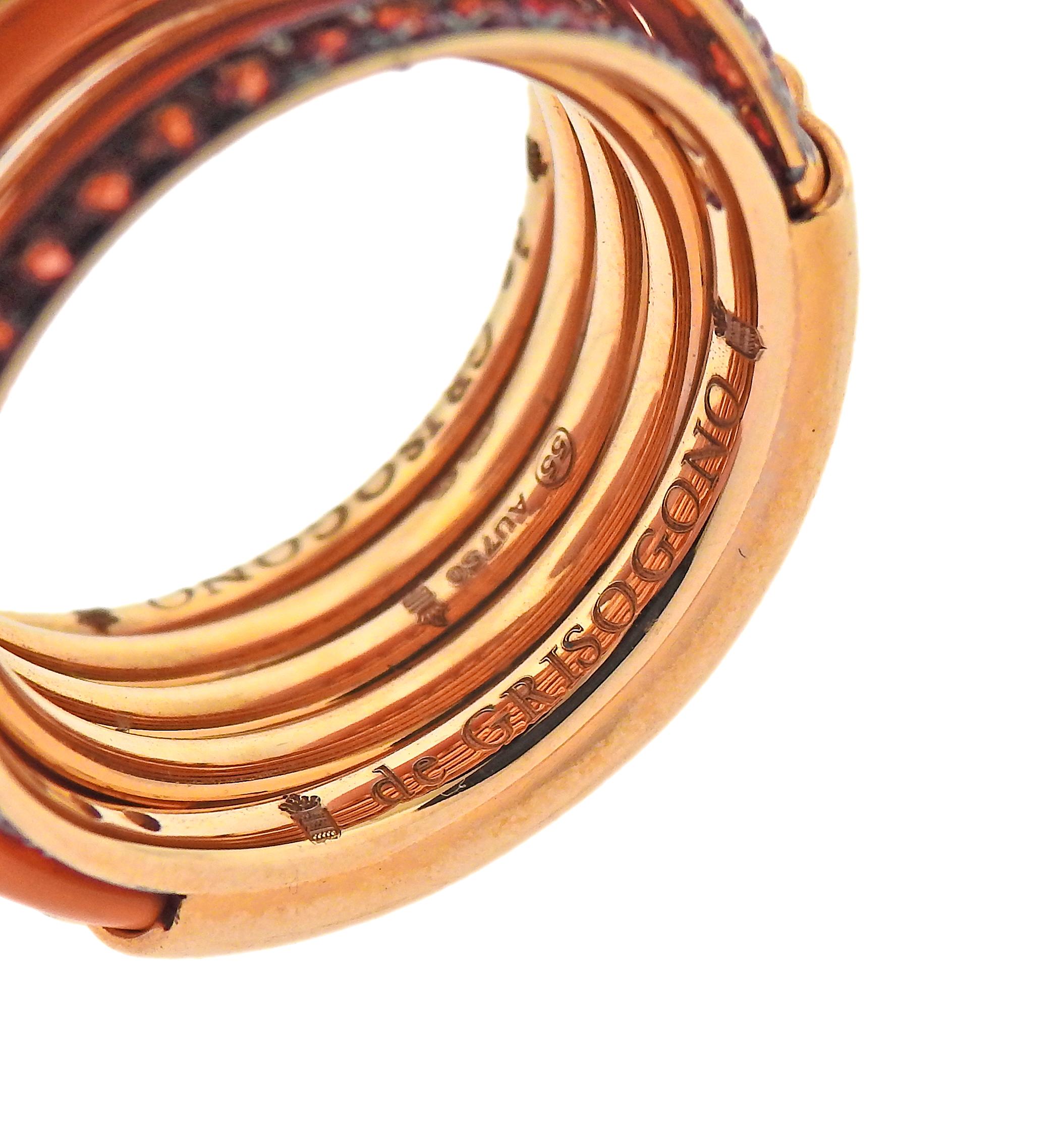 Women's De Grisogono Allegra Rose Gold Ceramic Orange Sapphire Ring 55