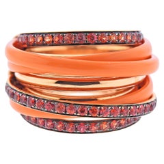 De Grisogono Allegra Rose Gold Ceramic Orange Sapphire Ring 55