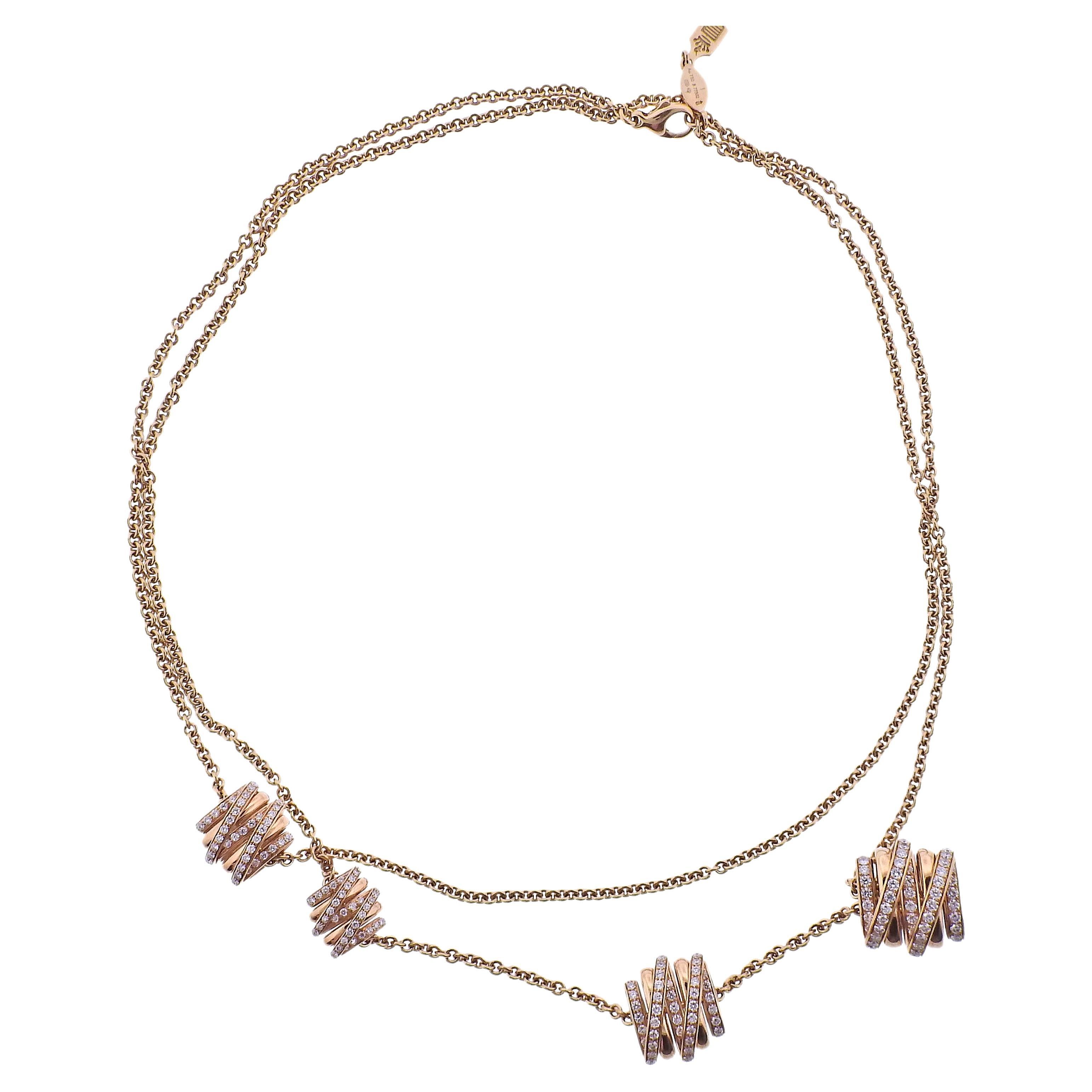 De Grisogono Allegra Rose Gold Diamond Pendant Long Necklace For Sale