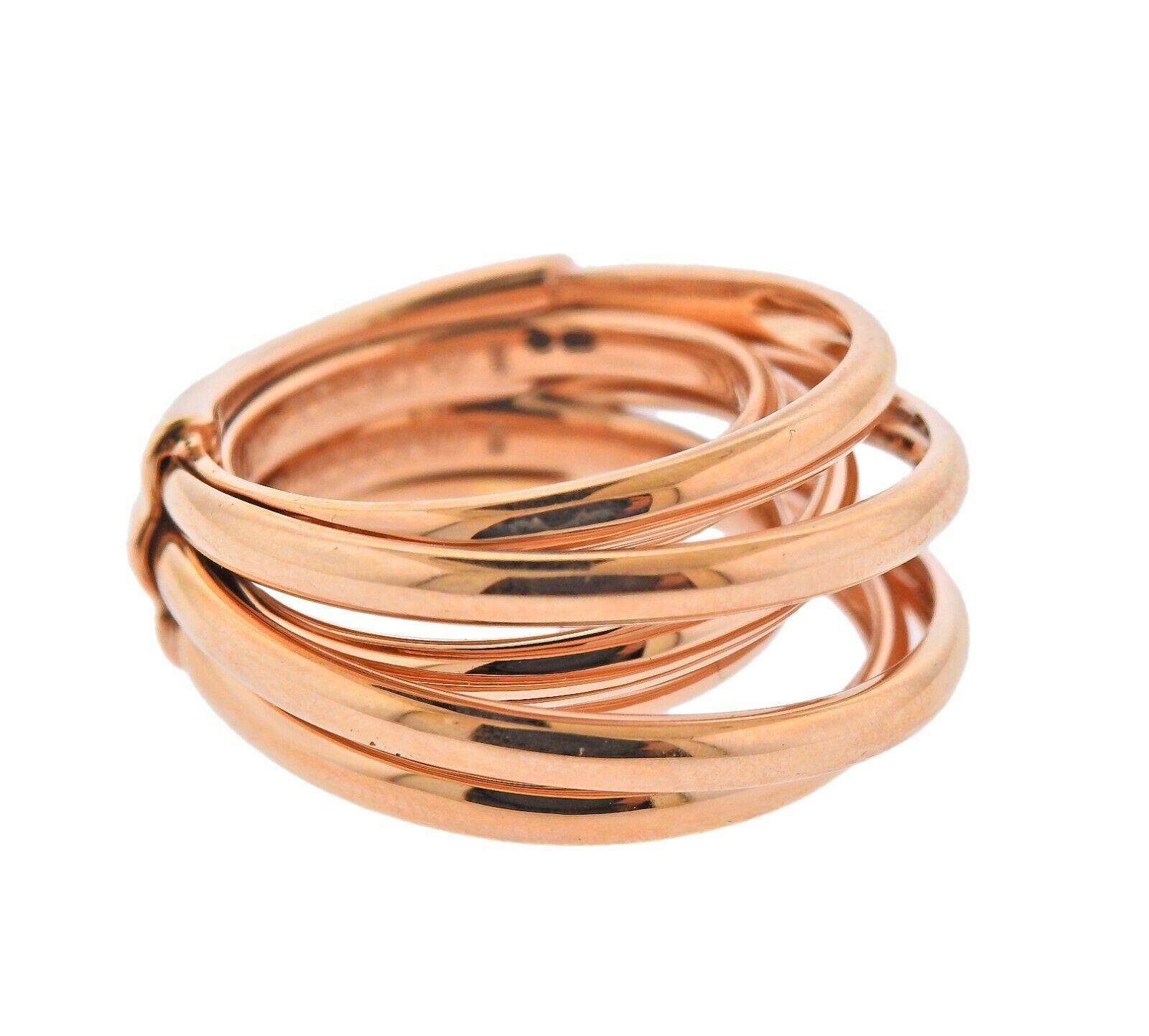 Brand new 18k rose gold Allegra Ring by De Grisogono. Ring sizes - 5 (51) , 6 (52) and 7 (55) ring top - 14mm wide. Marked - de Grisogono, Au750, B84591. Weight - 16.2 grams. Ring comes with COA, booklet and box. Retail $5300