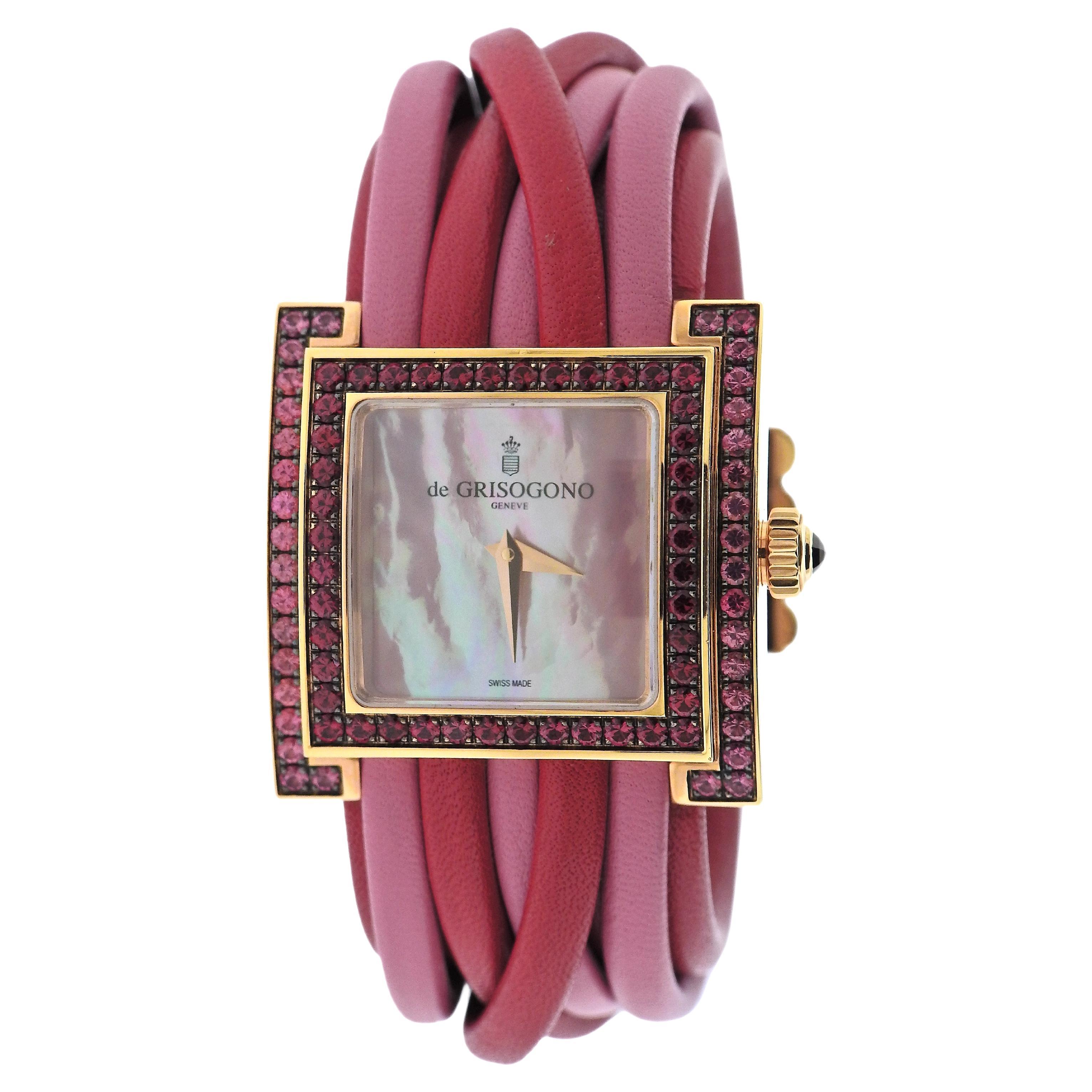 De Grisogono Allegra Ruby Sapphire Mother of Pearl Gold Watch 3995 13 For Sale
