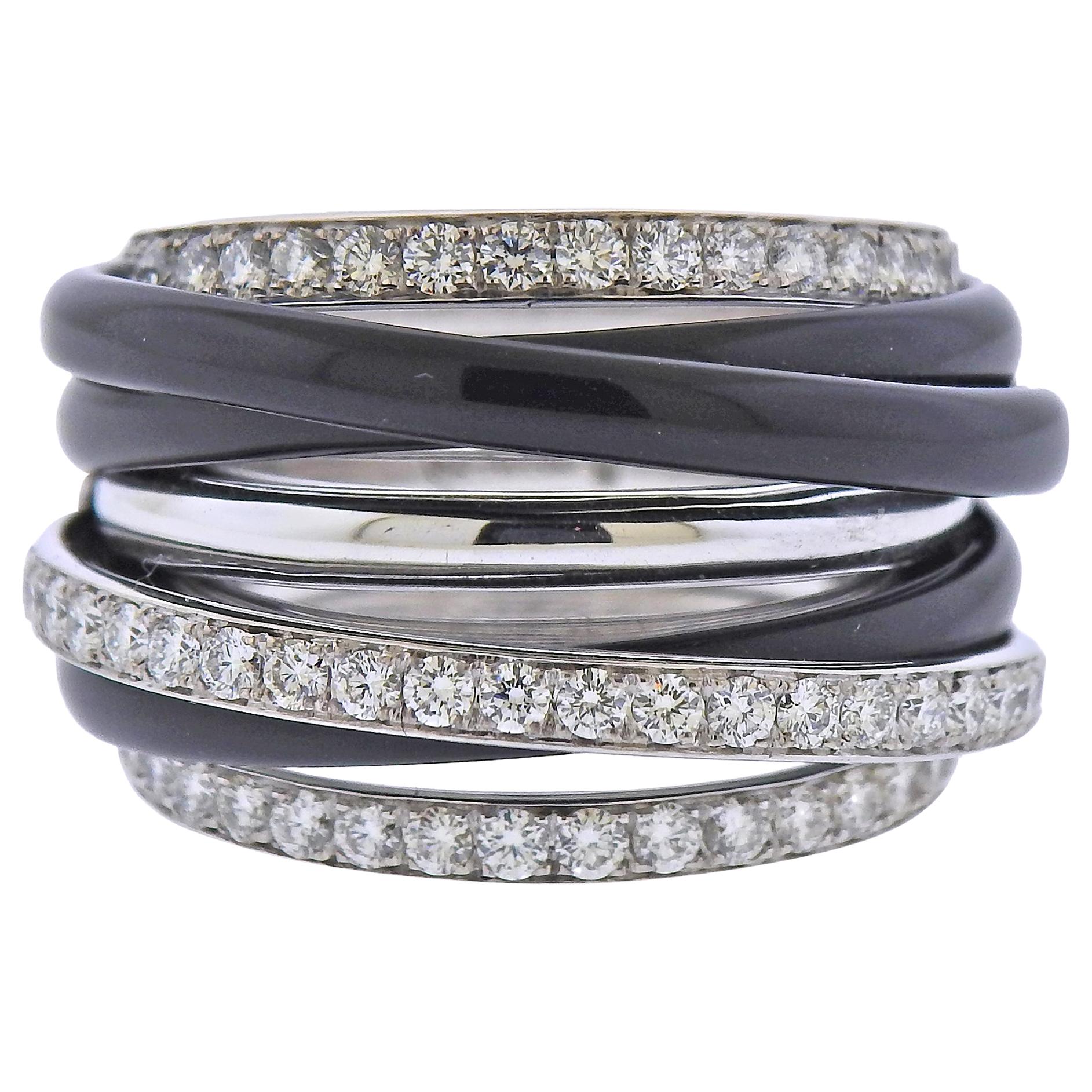 De Grisogono Allegra White Gold Black Ceramic Diamond Ring For Sale