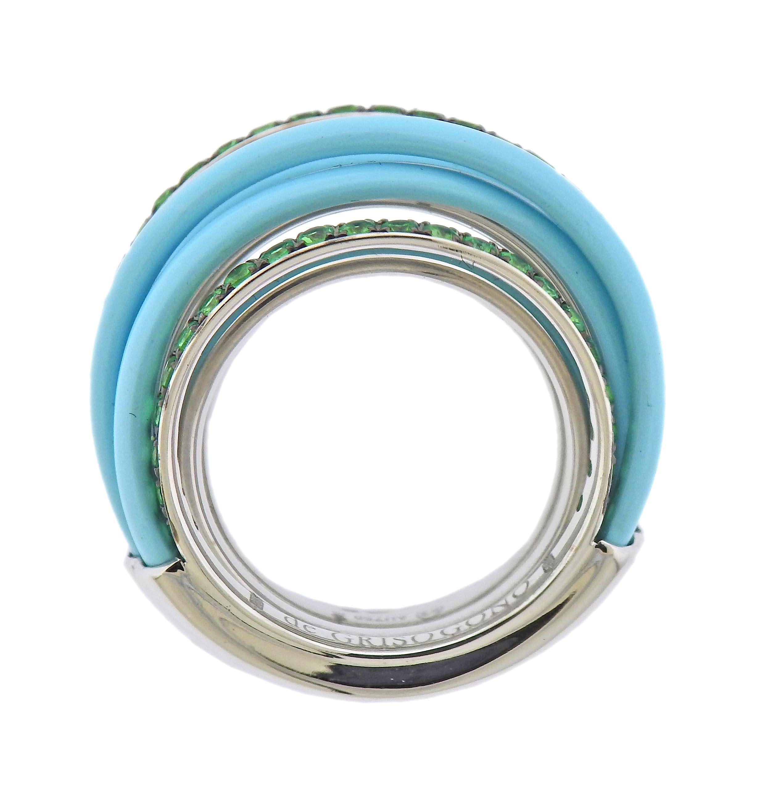 Round Cut De Grisogono Allegra White Gold Ceramic Tsavorite Ring For Sale