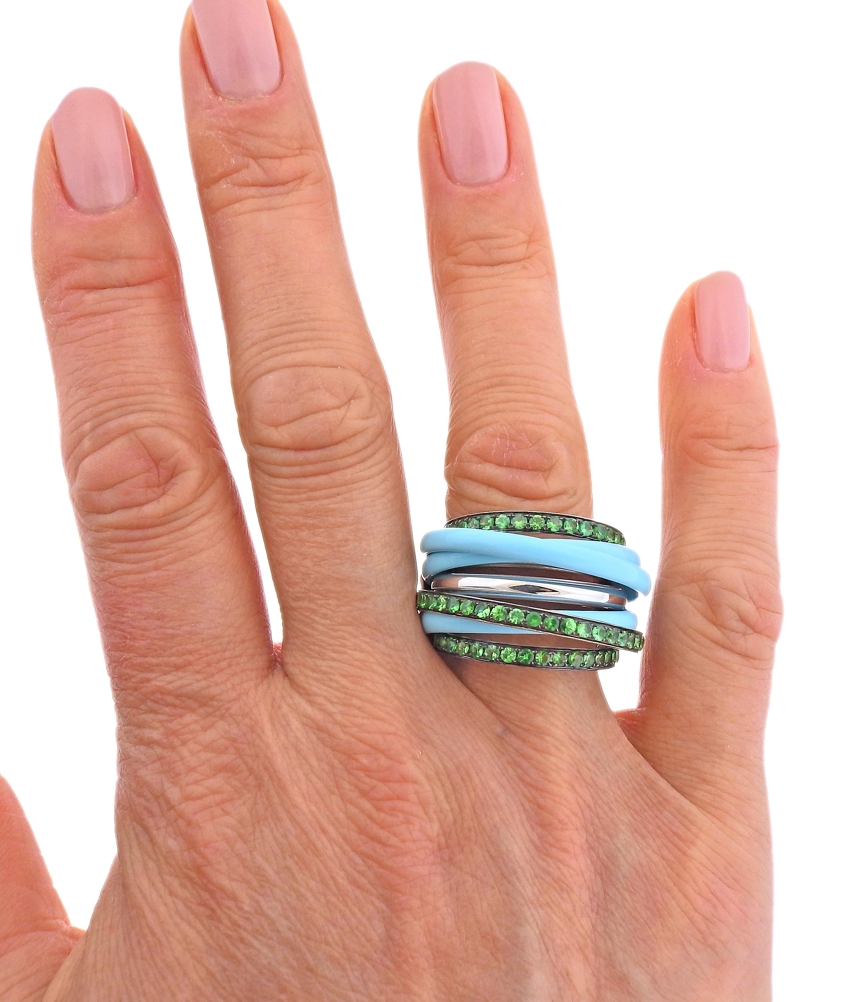 De Grisogono Allegra White Gold Ceramic Tsavorite Ring In New Condition For Sale In Lambertville, NJ