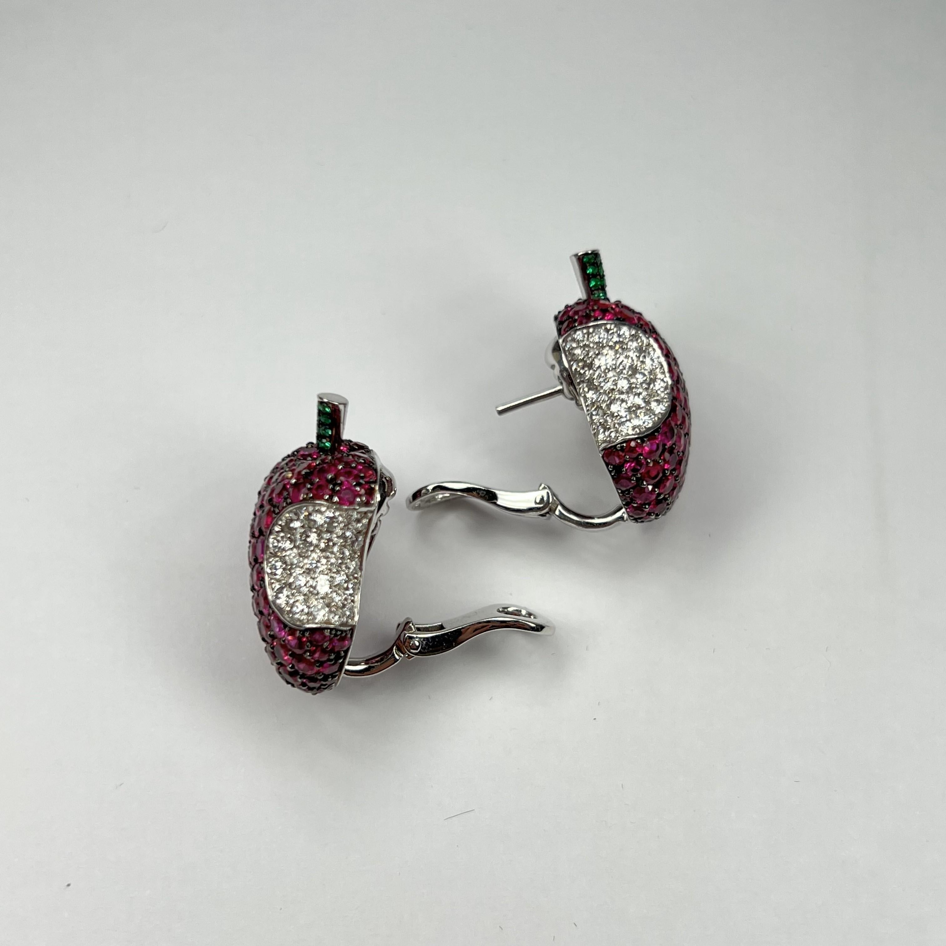 Women's De Grisogono Apple Earrings with White Gold, Rubies and Diamonds, 15410/02 For Sale