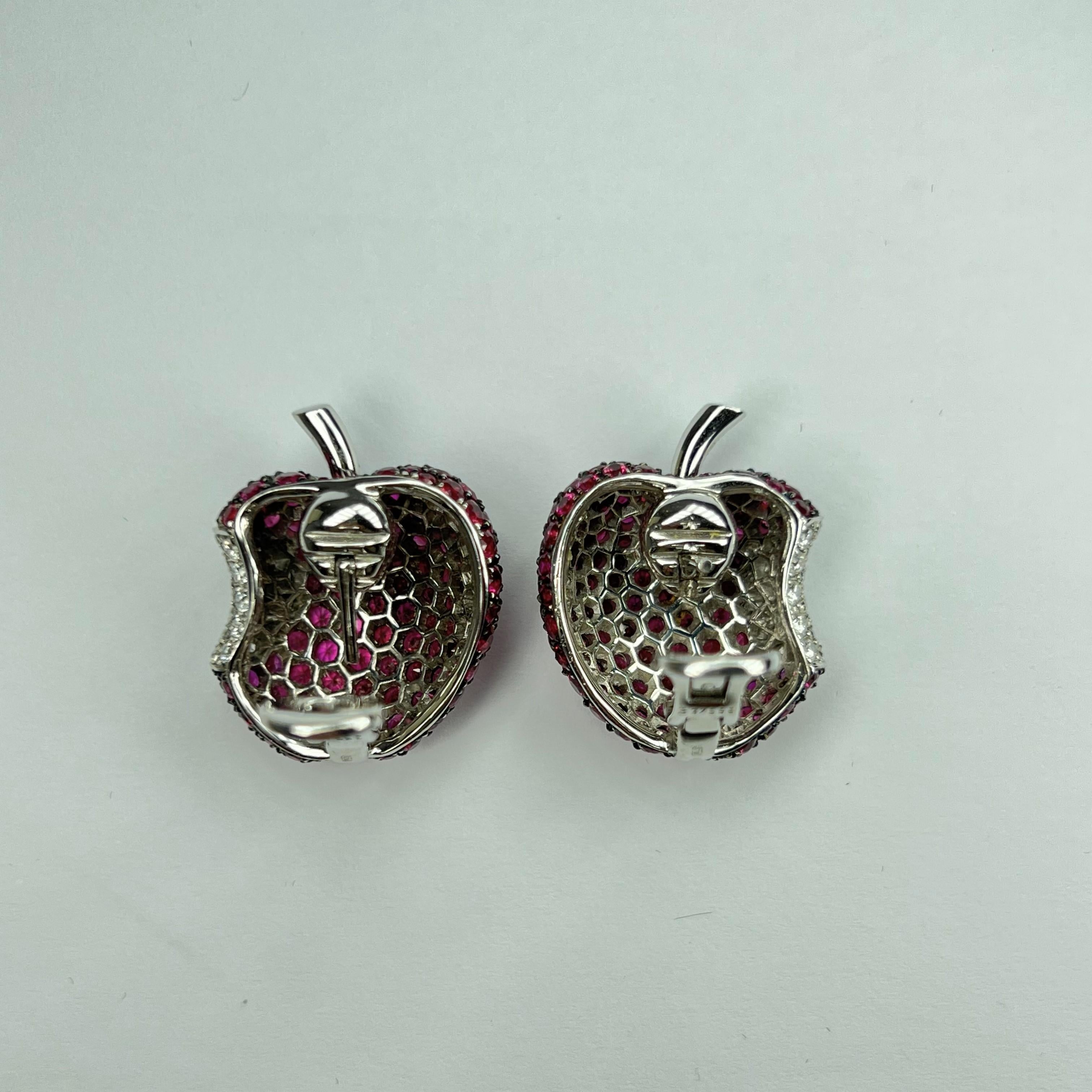 De Grisogono Apple Earrings with White Gold, Rubies and Diamonds, 15410/02 For Sale 1