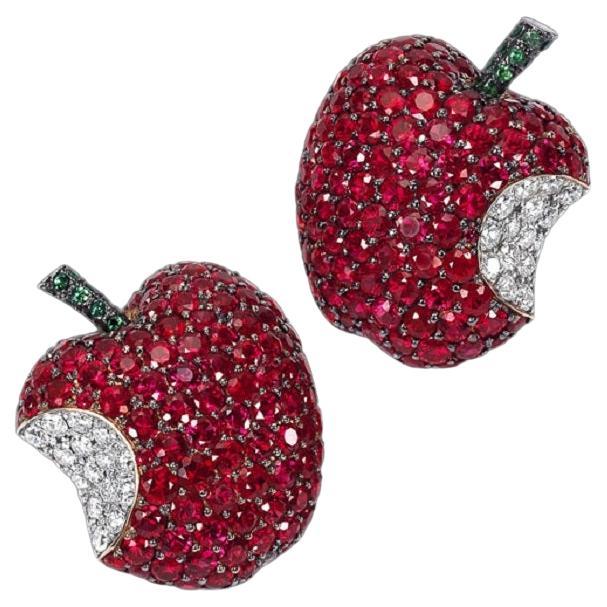 De Grisogono Apple Earrings with White Gold, Rubies and Diamonds, 15410/02 For Sale