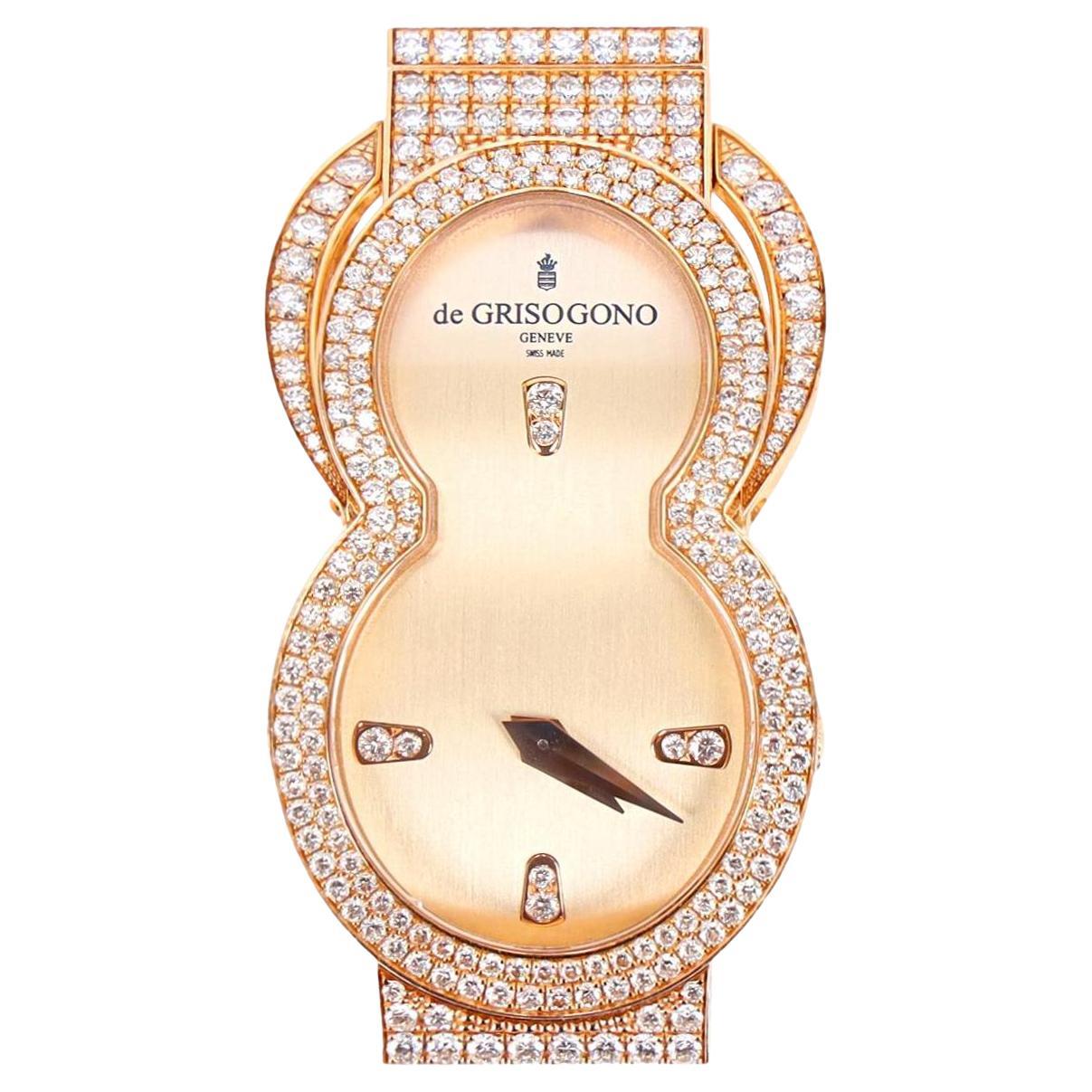 Wir bewundern - De Grisogono 'Be Eight' 18k Rose Gold & Diamant Uhr

Die Uhr zeichnet sich durch ihr charakteristisches achterförmiges Gehäuse aus 18 Karat Roségold aus, das vollständig mit 186 weißen Diamanten im Brillantschliff von insgesamt 10,31