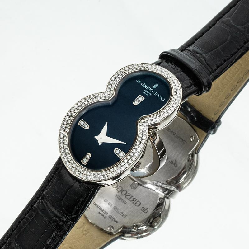 De GRISOGONO Be Eight Or blanc 18k Cadran diamant noir S07 en vente 3