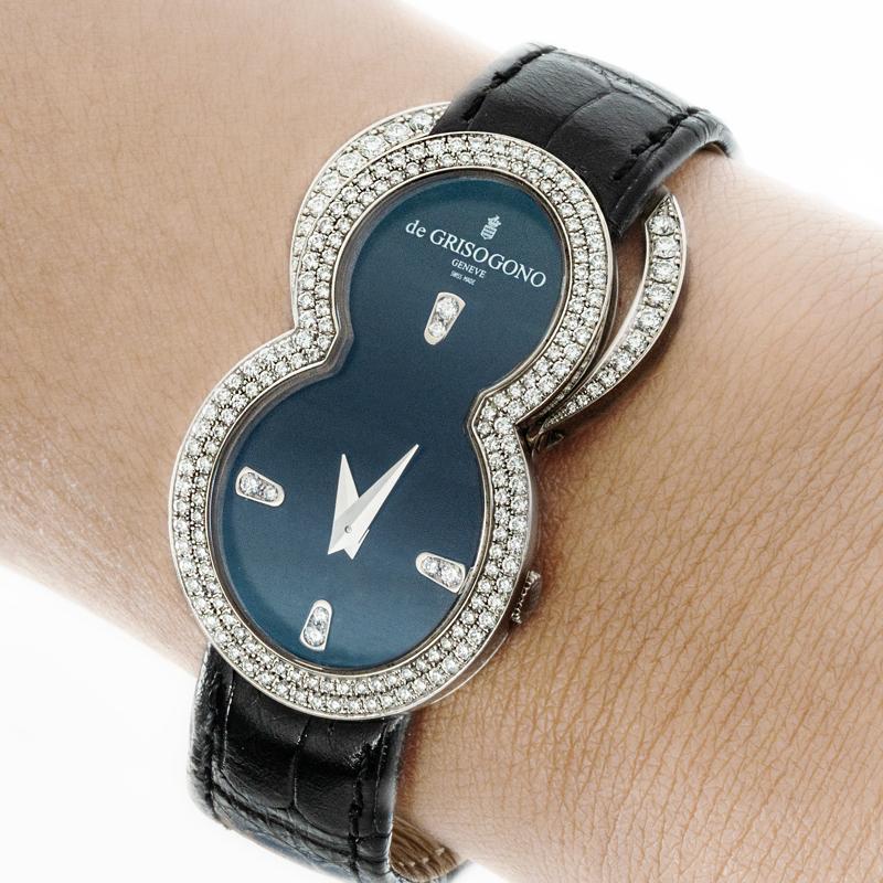 De GRISOGONO Be Eight Or blanc 18k Cadran diamant noir S07 en vente 4