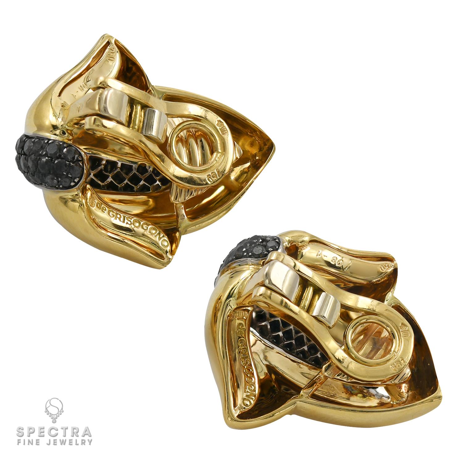 Round Cut de Grisogono Black Diamond Gold Earrings For Sale