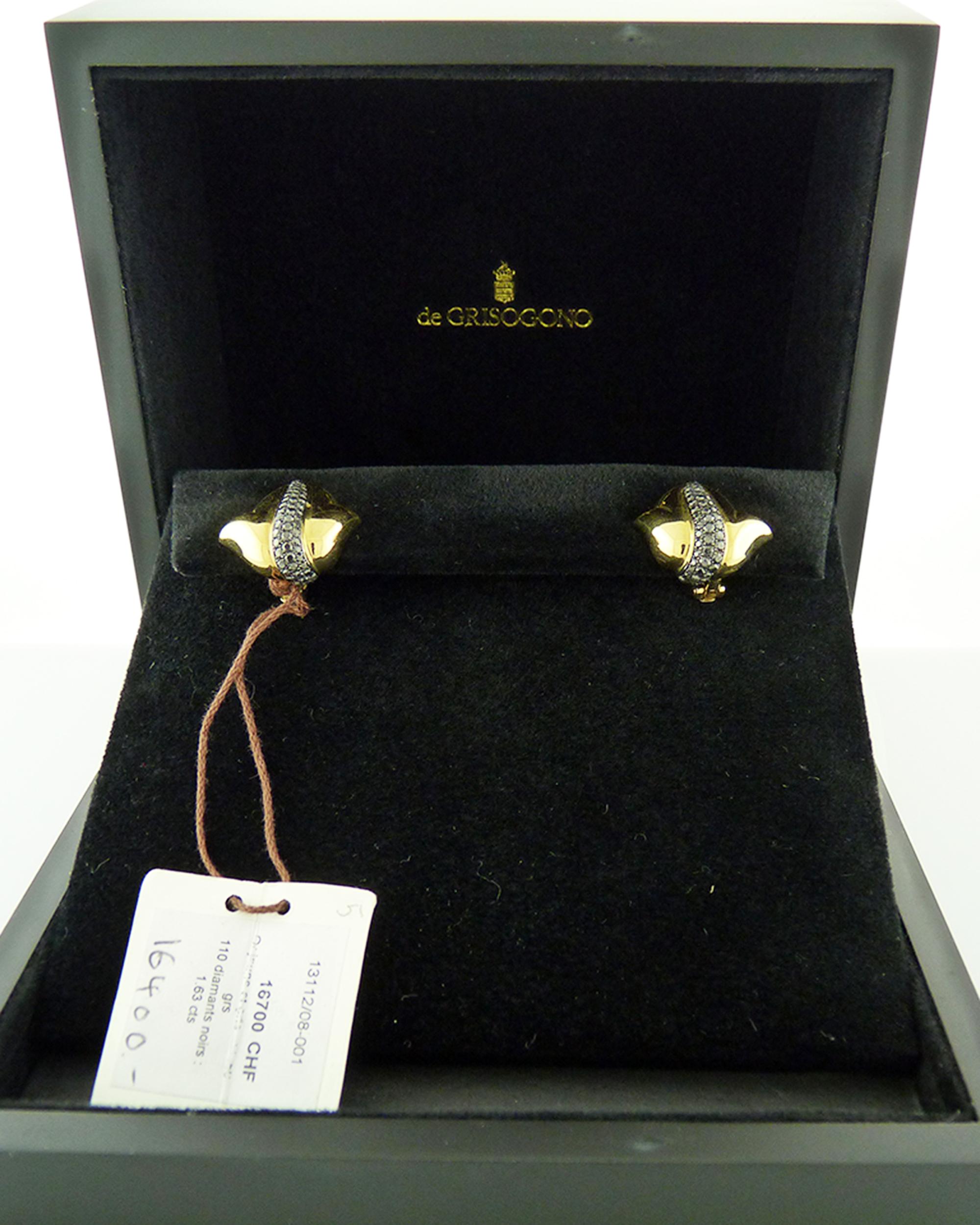 Women's de Grisogono Black Diamond Gold Earrings For Sale