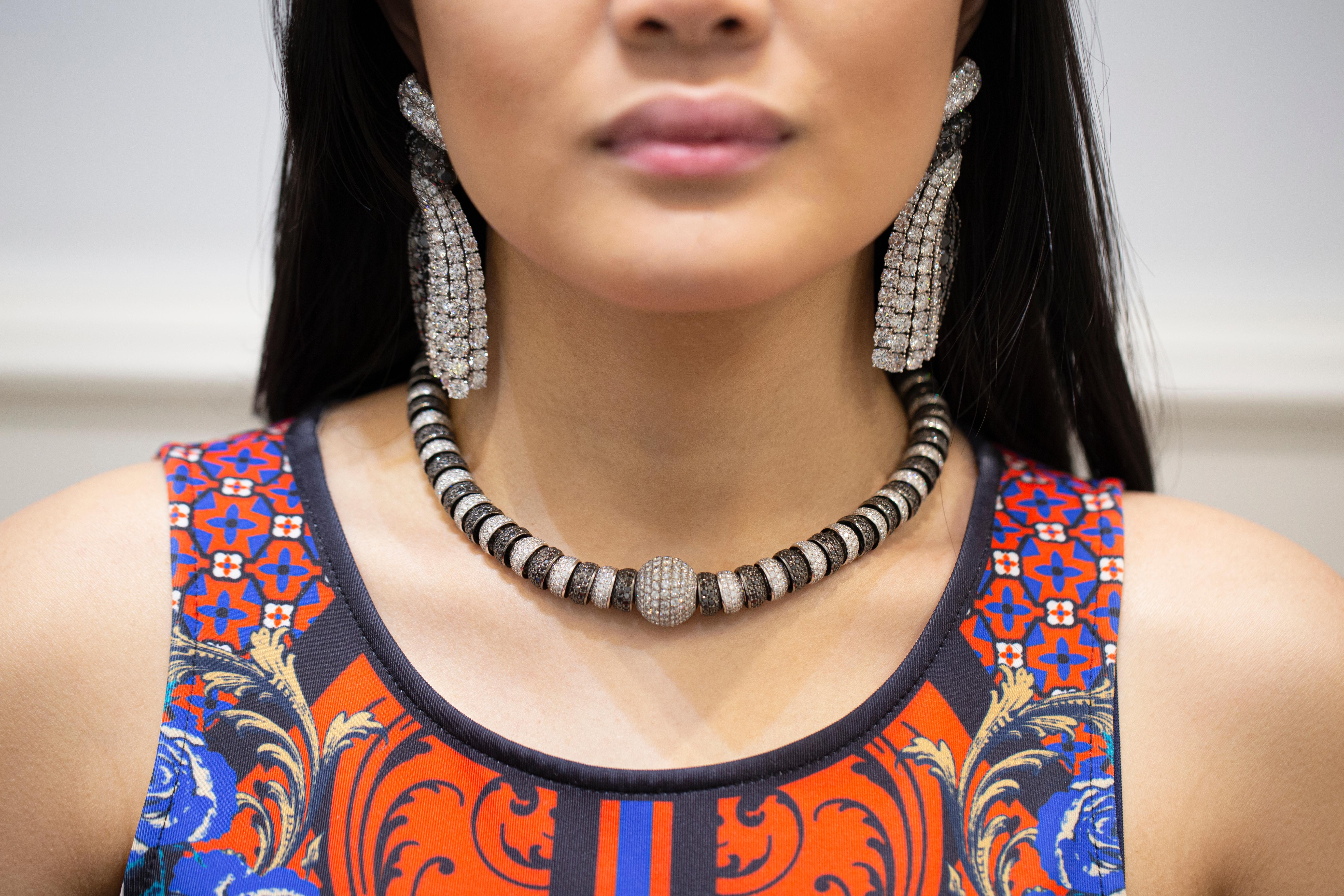 Round Cut De Grisogono Black & White Diamond Interchangeable Centerpiece Collar Necklace For Sale