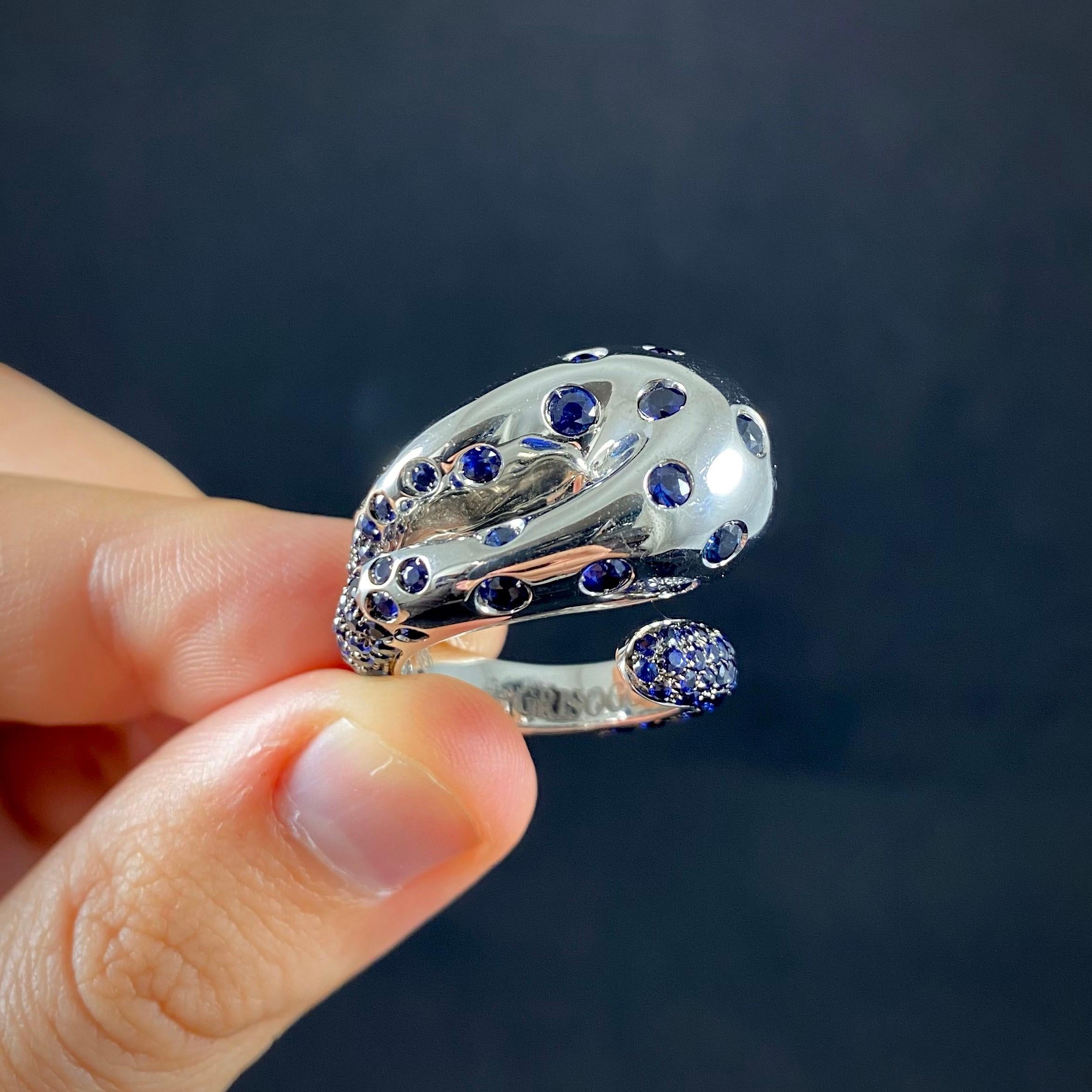 de GRISOGONO Blue Sapphire Pave Flush Serpent Snake Cocktail Ring White Gold For Sale 5