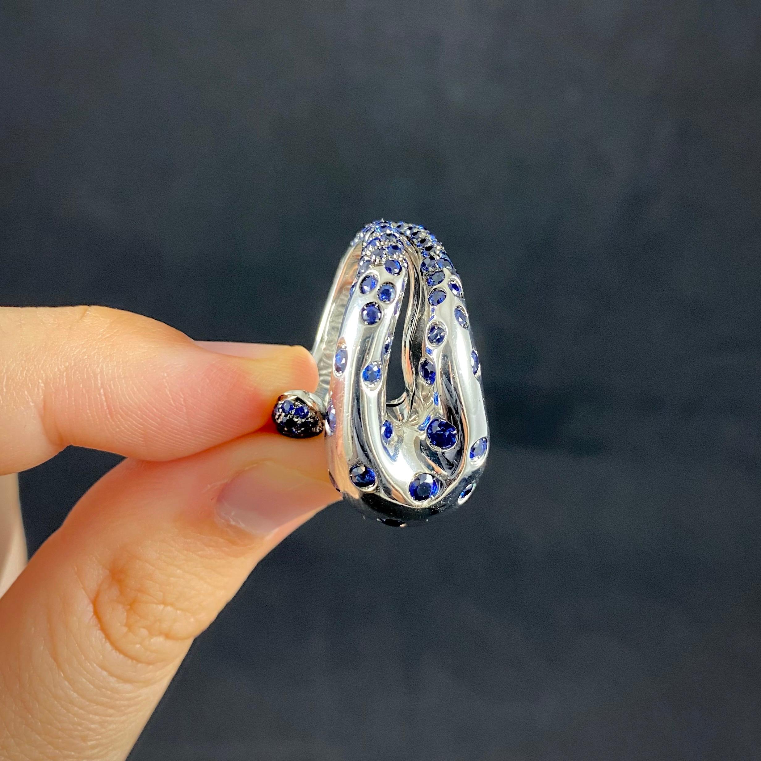 de GRISOGONO Blue Sapphire Pave Flush Serpent Snake Cocktail Ring White Gold For Sale 9