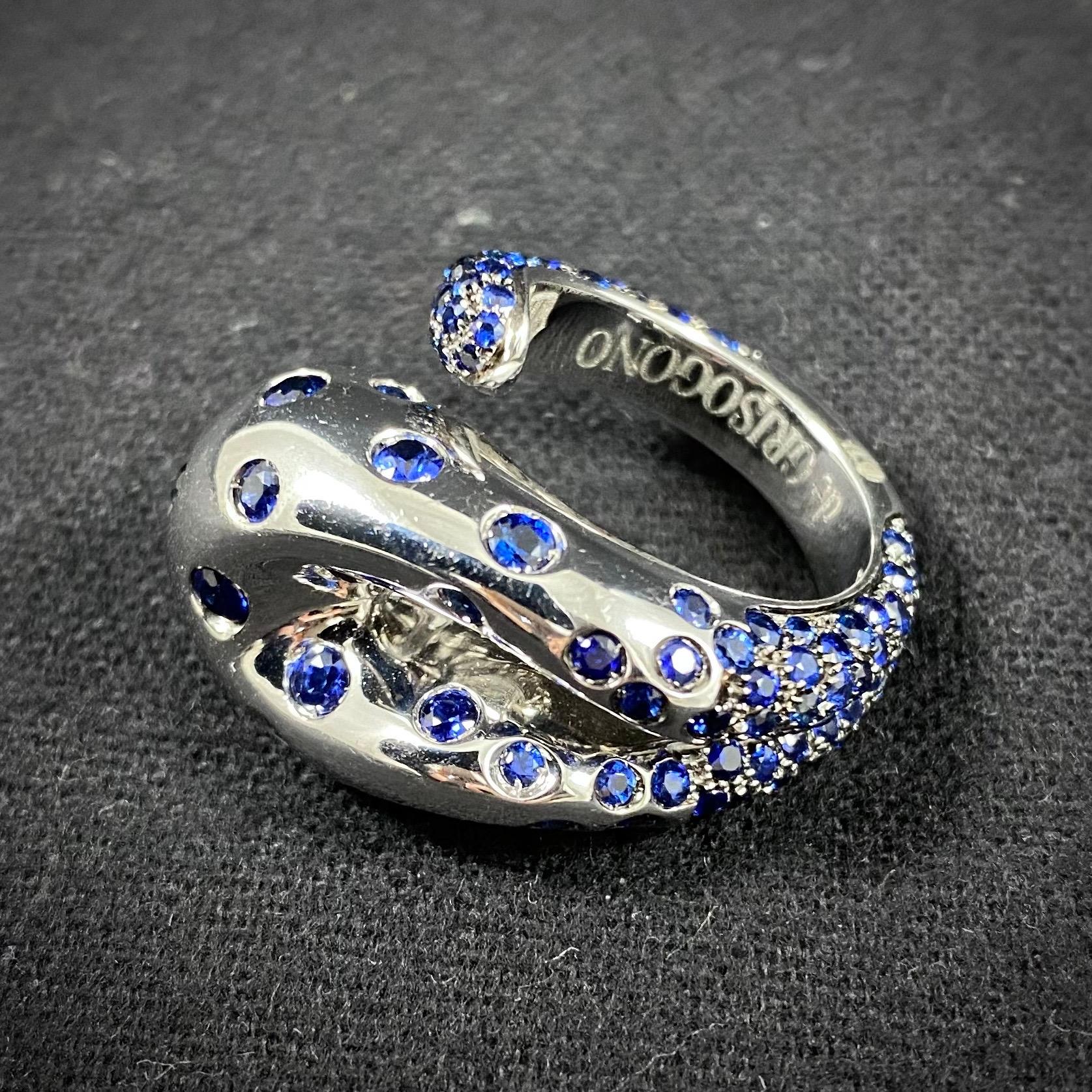 de GRISOGONO Blue Sapphire Pave Flush Serpent Snake Cocktail Ring White Gold For Sale 10