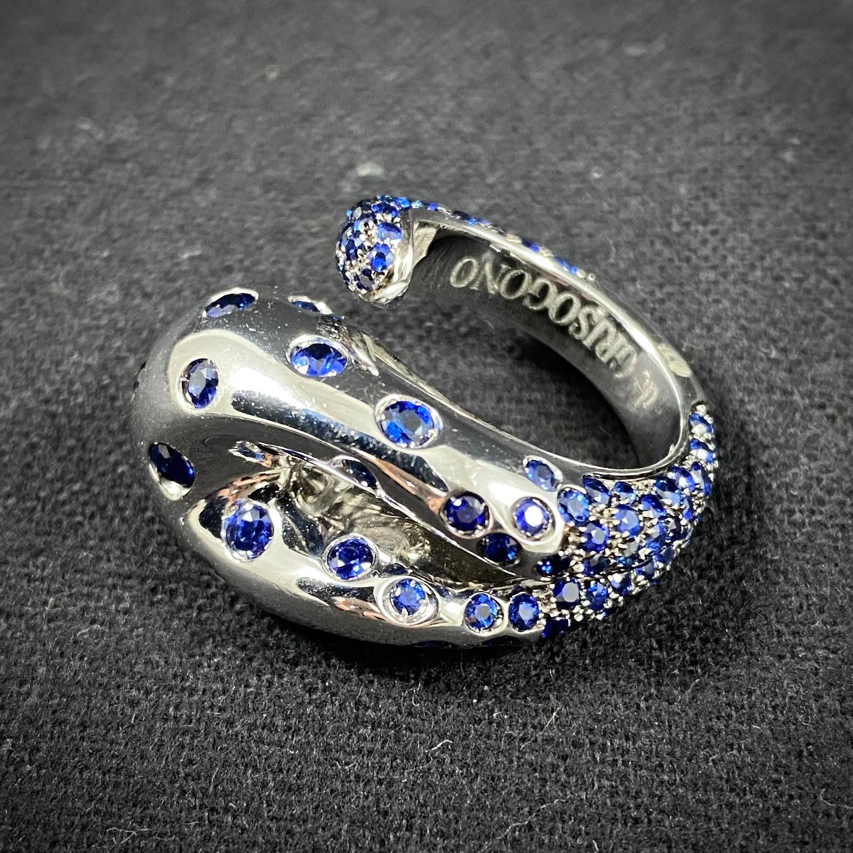 de GRISOGONO Blue Sapphire Pave Flush Serpent Snake Cocktail Ring White Gold For Sale 10