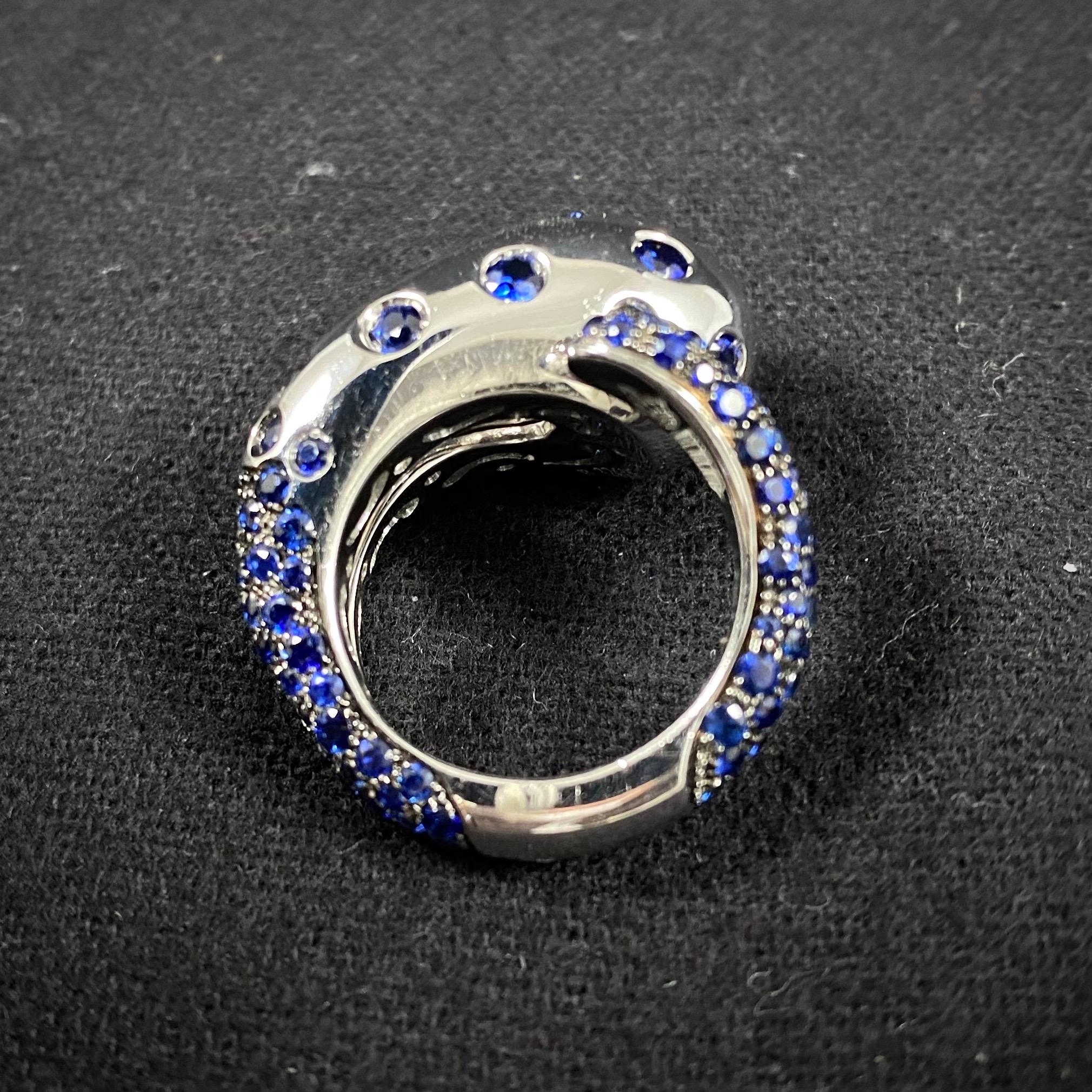 de GRISOGONO Blue Sapphire Pave Flush Serpent Snake Cocktail Ring White Gold For Sale 13